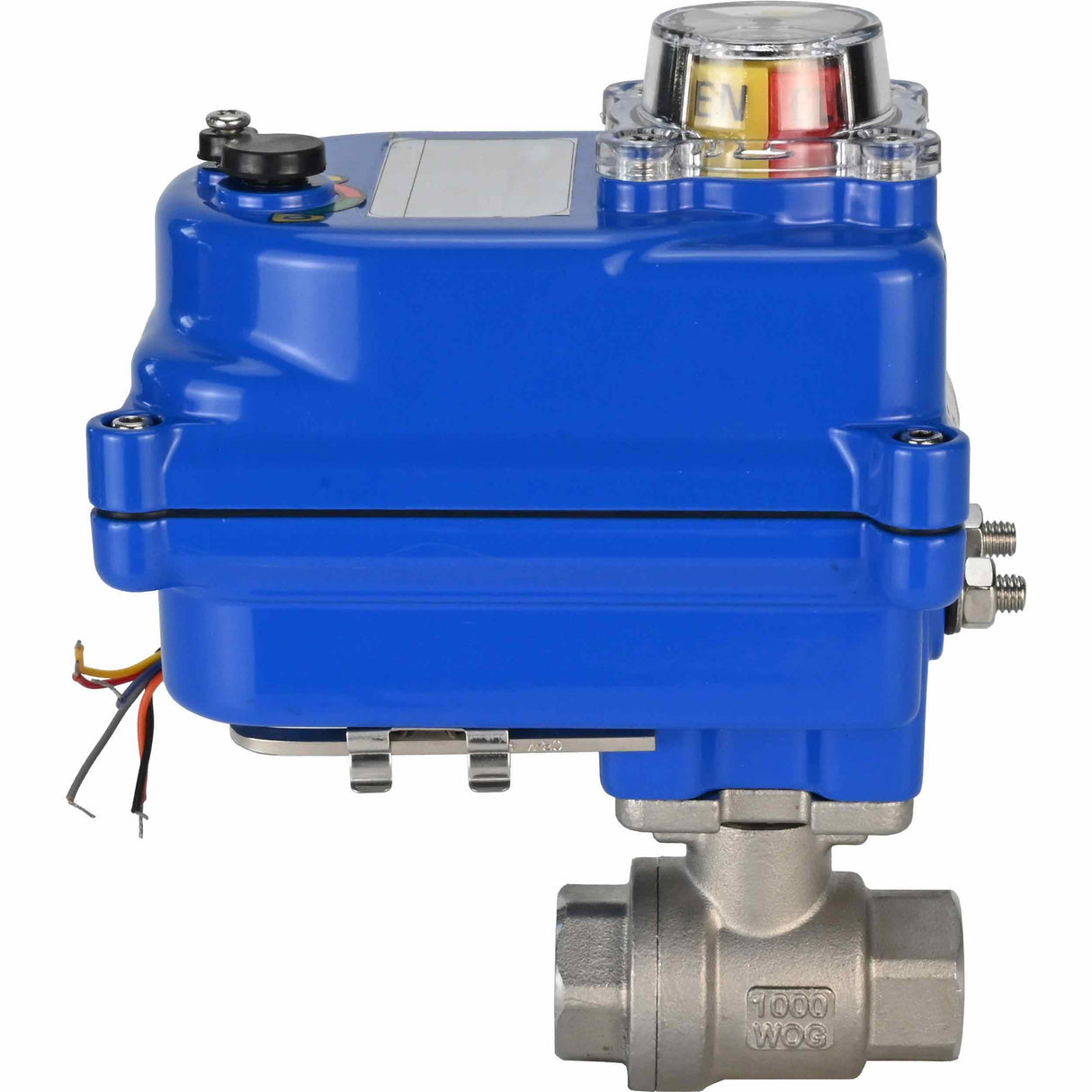 Edelstahl-Kugelhahn Elephant BVMP.316.230-ISO PSI914 SS316 mit Gewinde, elektrischer Schwenkantrieb Elephant 003 blau 220 V