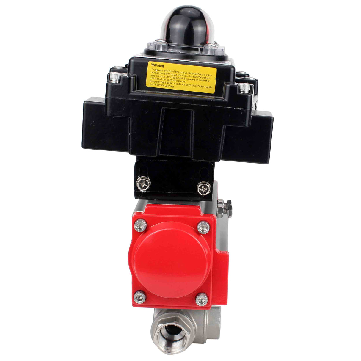 Edelstahl 3-Wege-Kugelhähne L-Typ Standardbohrung Elephant BV3232P-SP-3WL-T-ISO 16 bar, Kupplung mit ISO-Flansch mit pneumatischen Antrieben Elephant PA-SA-1 und LSU APL-410N EX