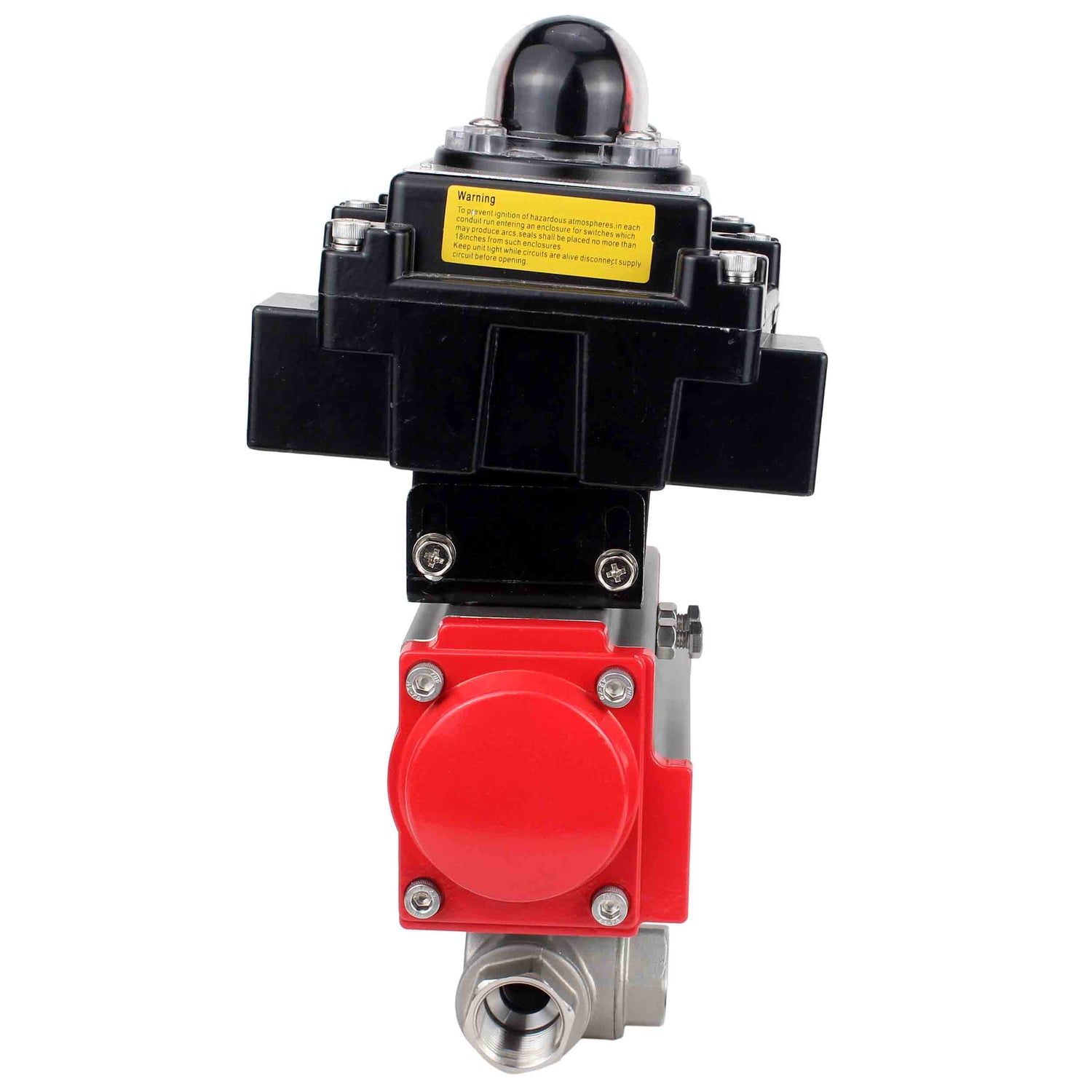 Edelstahl 3-Wege-Kugelhähne L-Typ Standardbohrung Elephant BV3232P-SP-3WL-T-ISO 16 bar, Kupplung mit ISO-Flansch mit pneumatischen Antrieben Elephant PA-SA-1 und LSU APL-410N EX