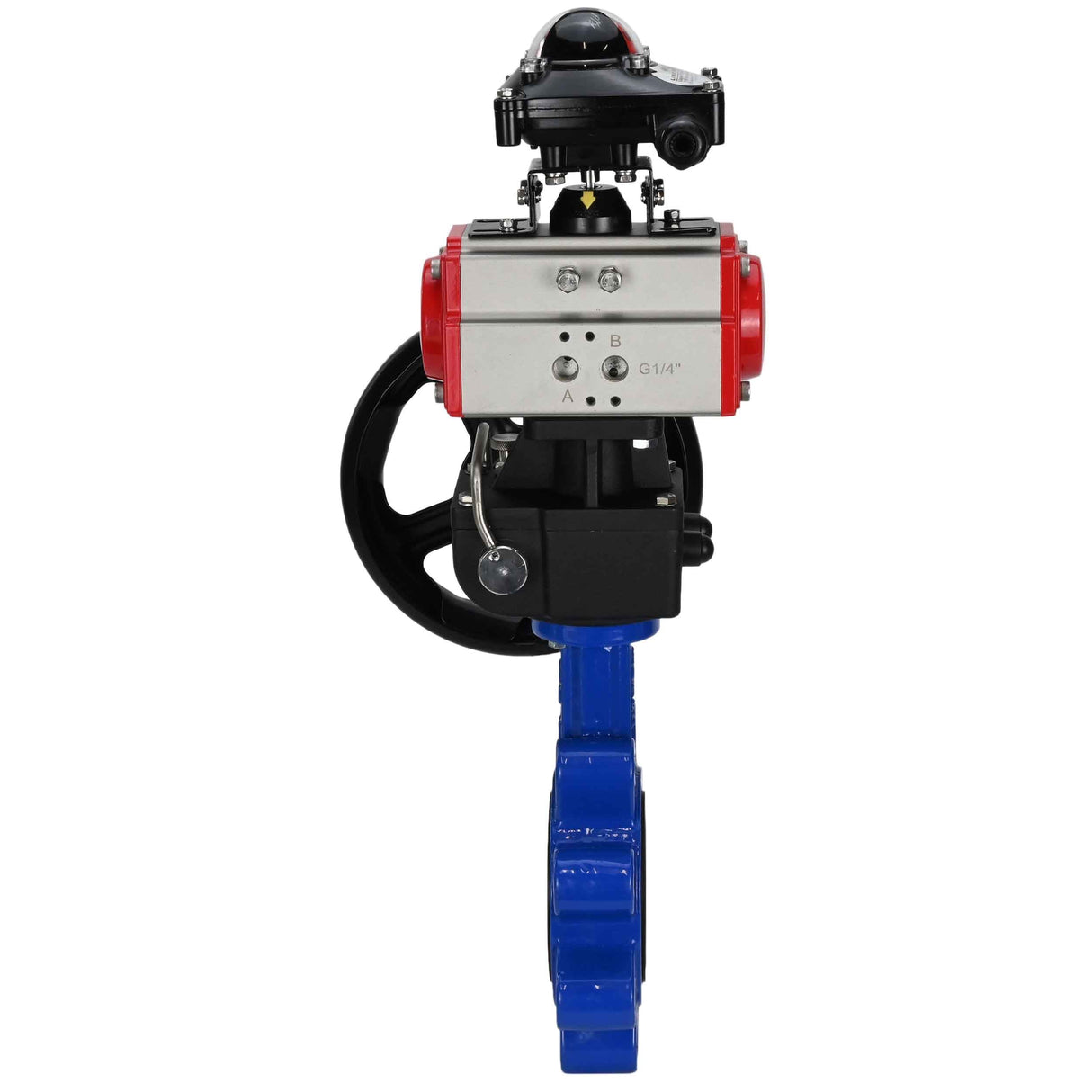 Wasser-Schmetterlingsventil Elephant WBV1631E-2W-Fb-H, Gehäusematerial - Gusseisen QT450, Scheibenmaterial - Edelstahl AISI 304, Dichtung - EPDM, mit pneumatischem Doppelwirkungsantrieb PA-DA, Handrad MON, LSU APL-210N