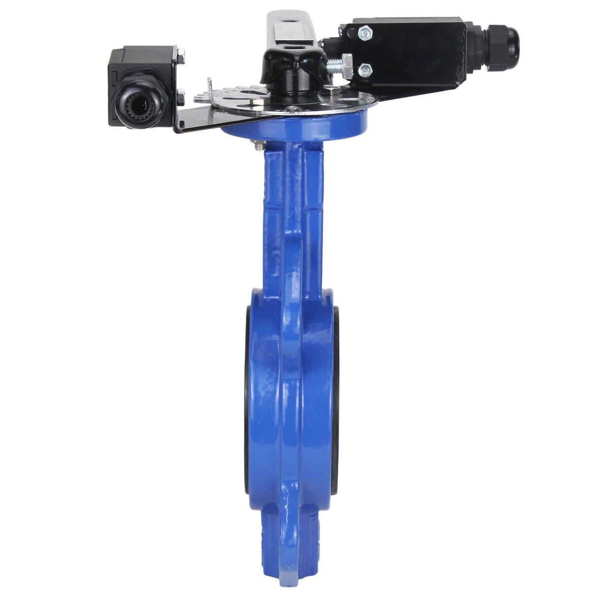 Wasser-Schmetterlingsventil Elephant GGG50-316L-EPDM Gehäusematerial - Gusseisen GGG50, Scheibenmaterial - Edelstahl AISI 316L, Dichtung - EPDM mit Griff, mit zwei LS-103 250V Endschaltern und einer Halterung zur Montage der Endschalter