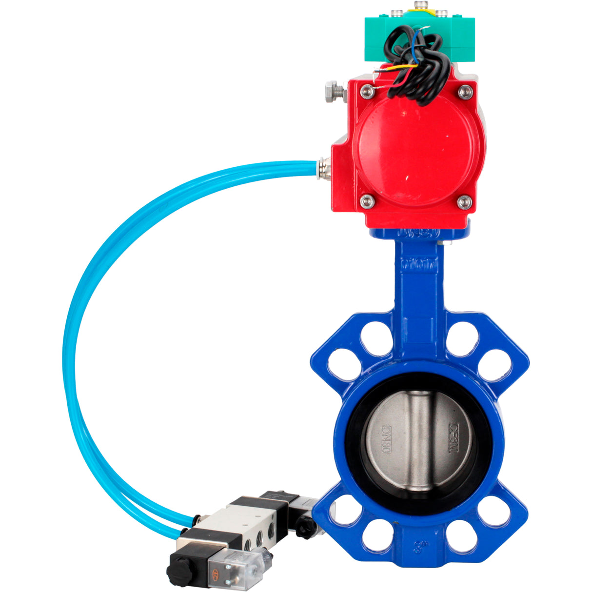 Water Butterfly Valve Elephant WBV1432E-2W-Fb-H DN40-300 16 bar body - GGG50 cast iron, disc - 316L stainless steel, seal - EPDM, with pneumatic actuator PA-DA-XXX, pneumatic distributor 4V320-10 220V and ALS200D magnetic switch