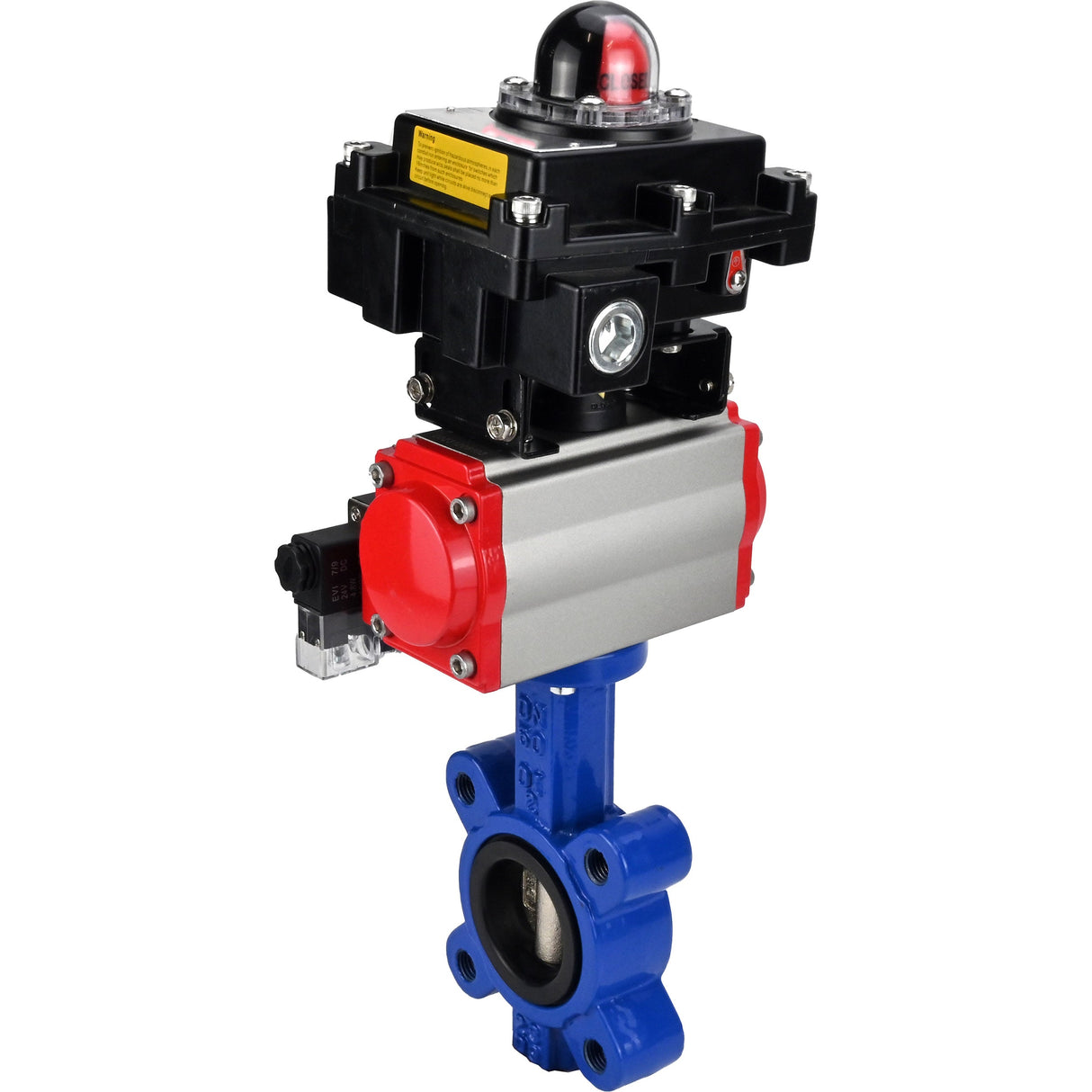 Wasser-Schmetterlingsventil Elephant WBV1616E-2W-Fb-H, Gehäusematerial - Gusseisen QT450, Scheibenmaterial - Gusseisen QT450, Dichtung - EPDM, pneumatischer Antrieb PA-SA mit Rückstellfedern, 4M310-08 24V, LSU APL-410N EX