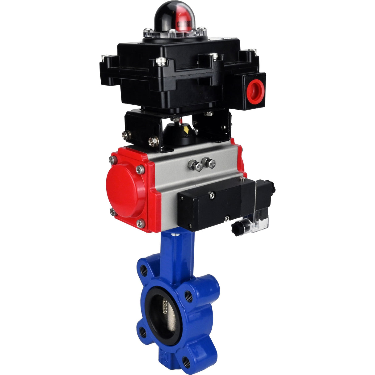 Wasser-Schmetterlingsventil Elephant WBV1616E-2W-Fb-H, Gehäusematerial - Gusseisen QT450, Scheibenmaterial - Gusseisen QT450, Dichtung - EPDM, pneumatischer Antrieb PA-SA mit Rückstellfedern, 4M310-08 220V, LSU APL-410N EX