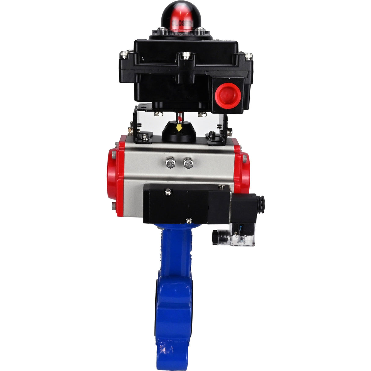 Wasser-Schmetterlingsventil Elephant WBV1616E-2W-Fb-H, Gehäusematerial - Gusseisen QT450, Scheibenmaterial - Gusseisen QT450, Dichtung - EPDM, pneumatischer Antrieb PA-SA mit Rückstellfedern, 4M310-08 220V, LSU APL-410N EX