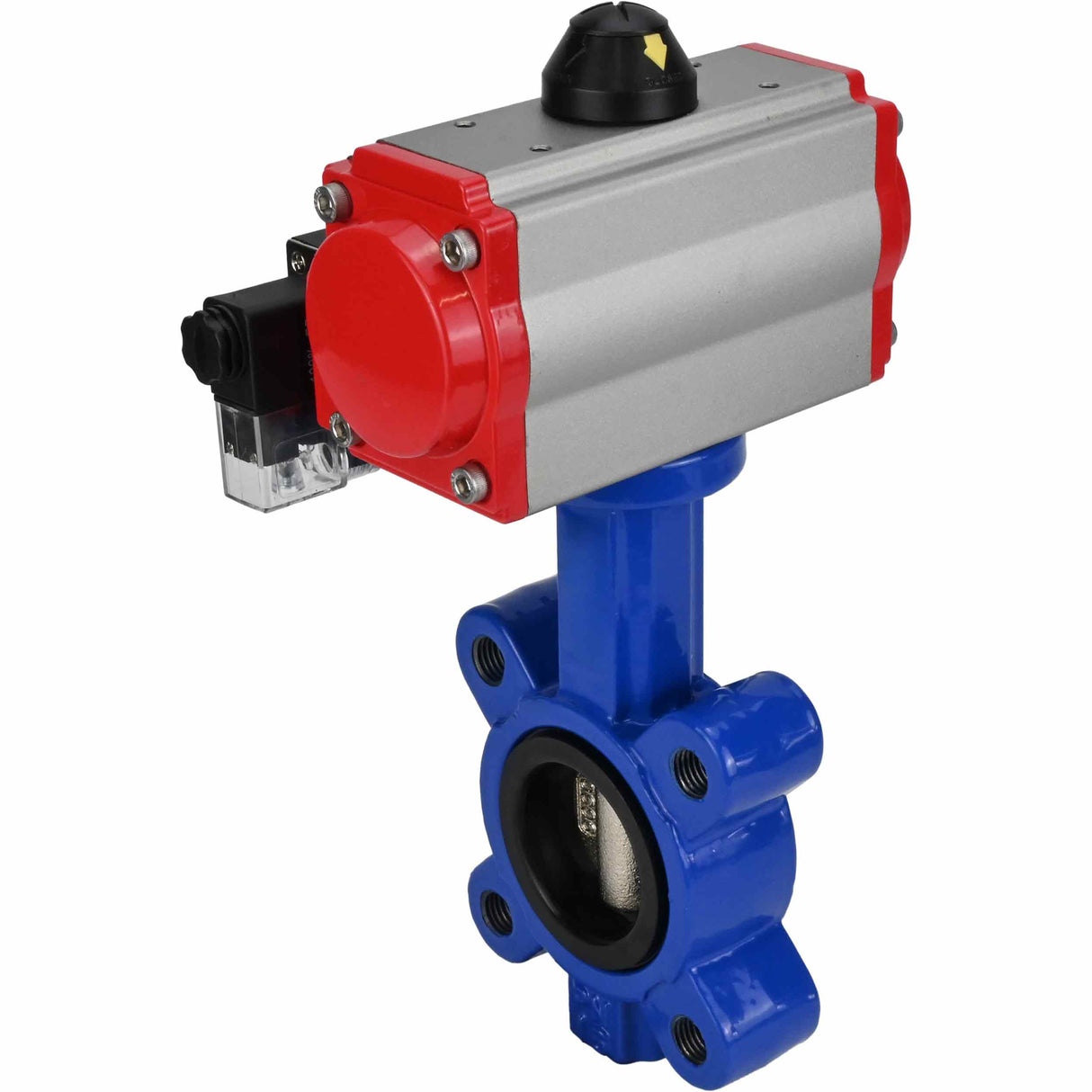 Wasser-Schmetterlingsventil Elephant WBV1616N-2W-Fb-H, Gehäusematerial - Gusseisen QT450, Scheibenmaterial - Gusseisen QT450, Dichtung - NBR, mit pneumatischem Doppelwirkungsantrieb PA-DA, 4M310-08 24V