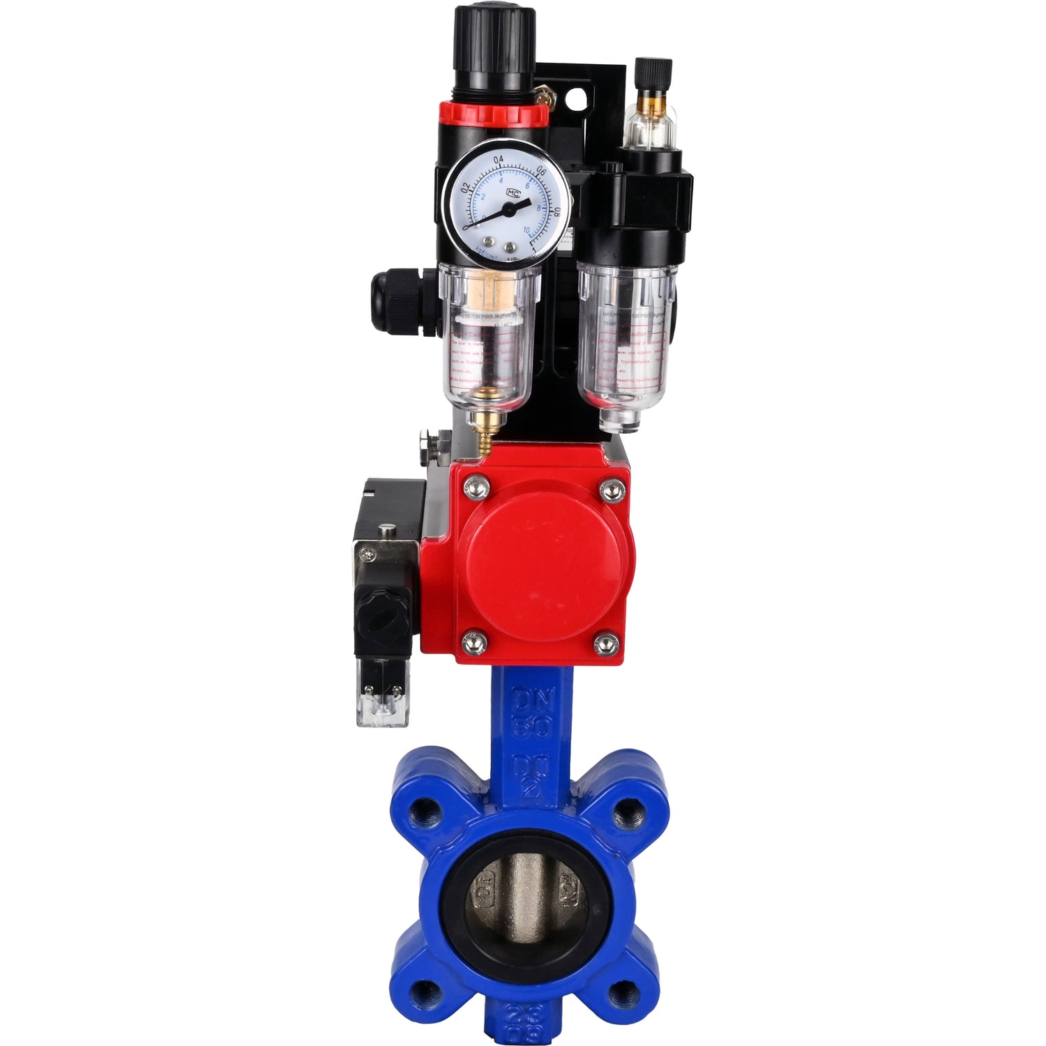 Wasser-Schmetterlingsventil Elephant WBV1616N-2W-Fb-H, Gehäusematerial - Gusseisen QT450, Scheibenmaterial - Gusseisen QT450, Dichtung - NBR, pneumatischer Antrieb PA-DA Doppelwirkung, 4M310-08 24V, LSU APL-210N, ATU AFC2000