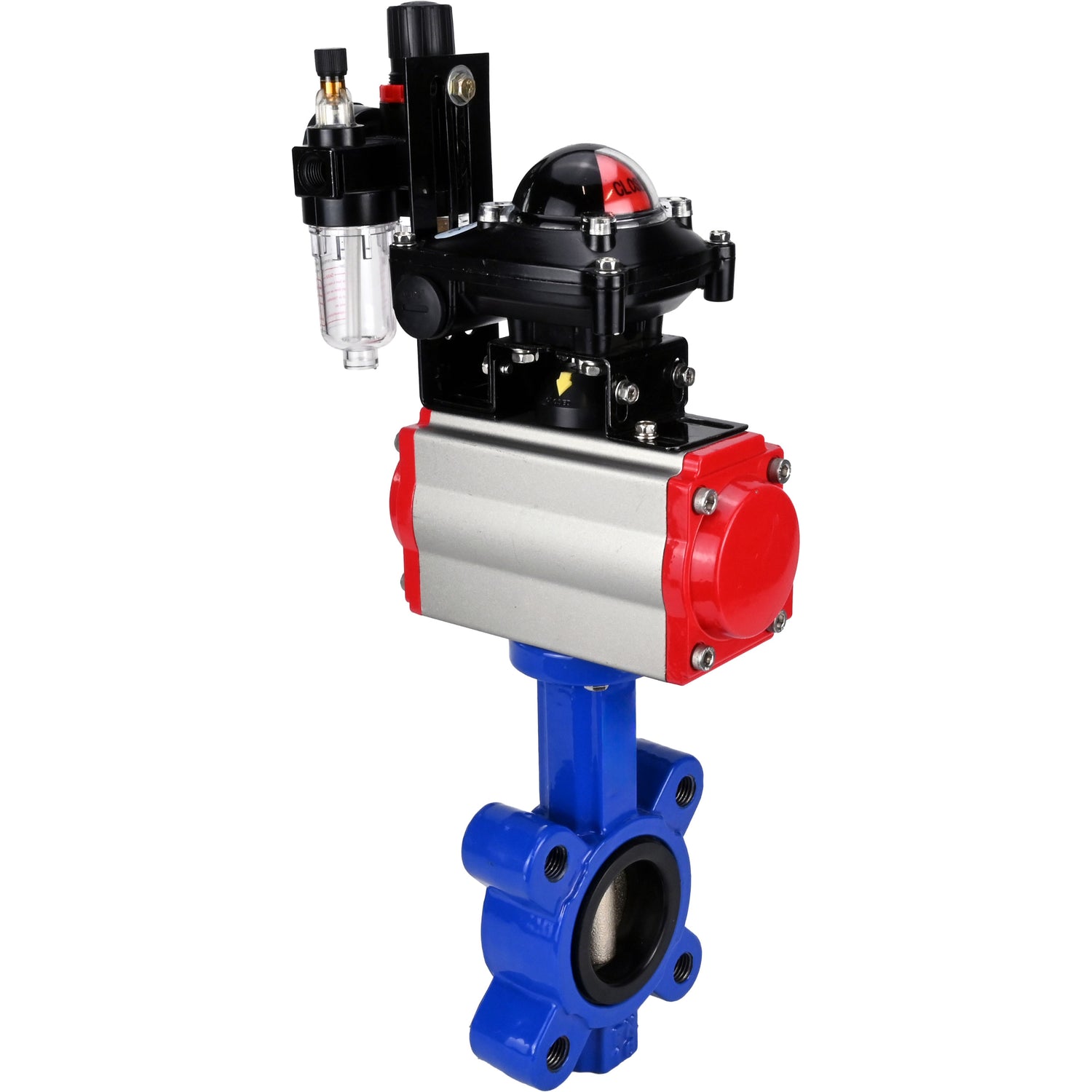 Wasser-Schmetterlingsventil Elephant WBV1616N-2W-Fb-H, Gehäusematerial - Gusseisen QT450, Scheibenmaterial - Gusseisen QT450, Dichtung - NBR, pneumatischer Antrieb PA-DA Doppelwirkung, 4M310-08 24V, LSU APL-210N, ATU AFC2000