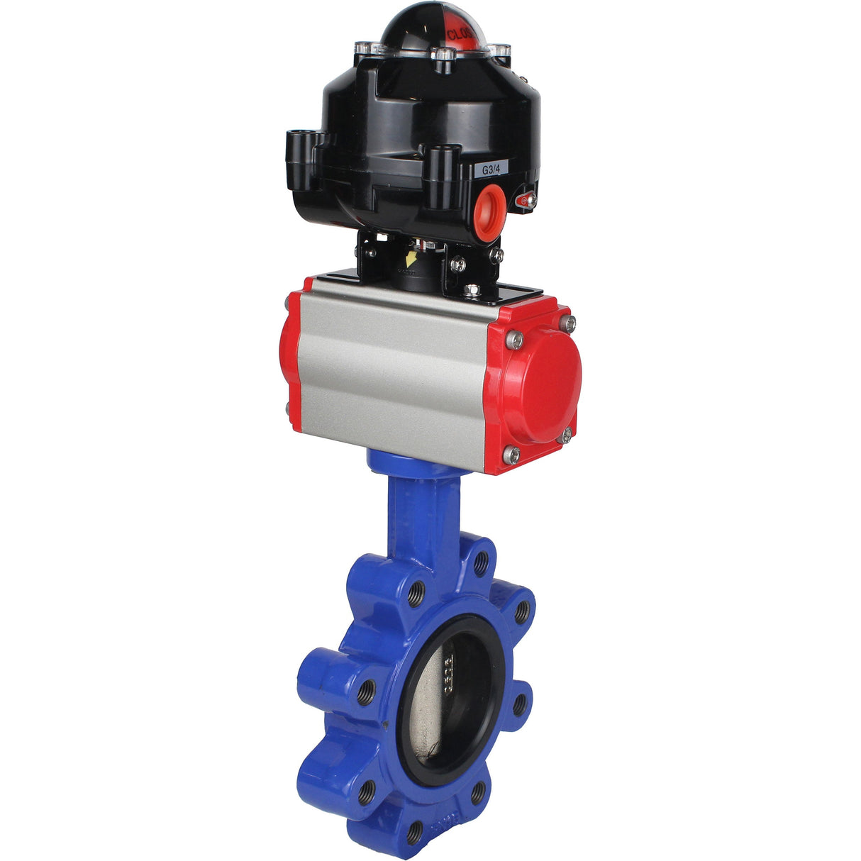 Wasser-Schmetterlingsventil Elephant WBV1616N-2W-Fb-H, Gehäusematerial - Gusseisen QT450, Scheibenmaterial - Gusseisen QT450, Dichtung - NBR, pneumatischer Antrieb PA-SA mit Rückstellfedern, 4M310-08 24V, LSU APL-510N EX