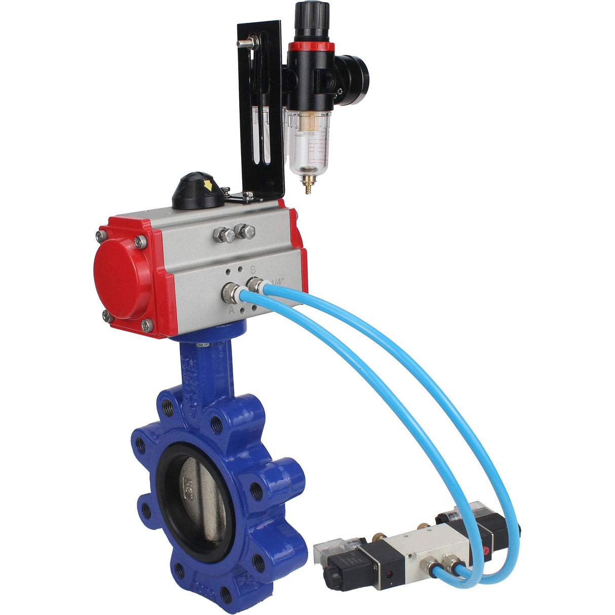 Wasser-Schmetterlingsventil Elephant WBV1616E-2W-Fb-H, Gehäusematerial - Gusseisen QT450, Scheibenmaterial - Gusseisen QT450, Dichtung - EPDM, pneumatischer Antrieb PA-SA mit Rückstellfedern, 4V320-10 220V ATU AFC2000