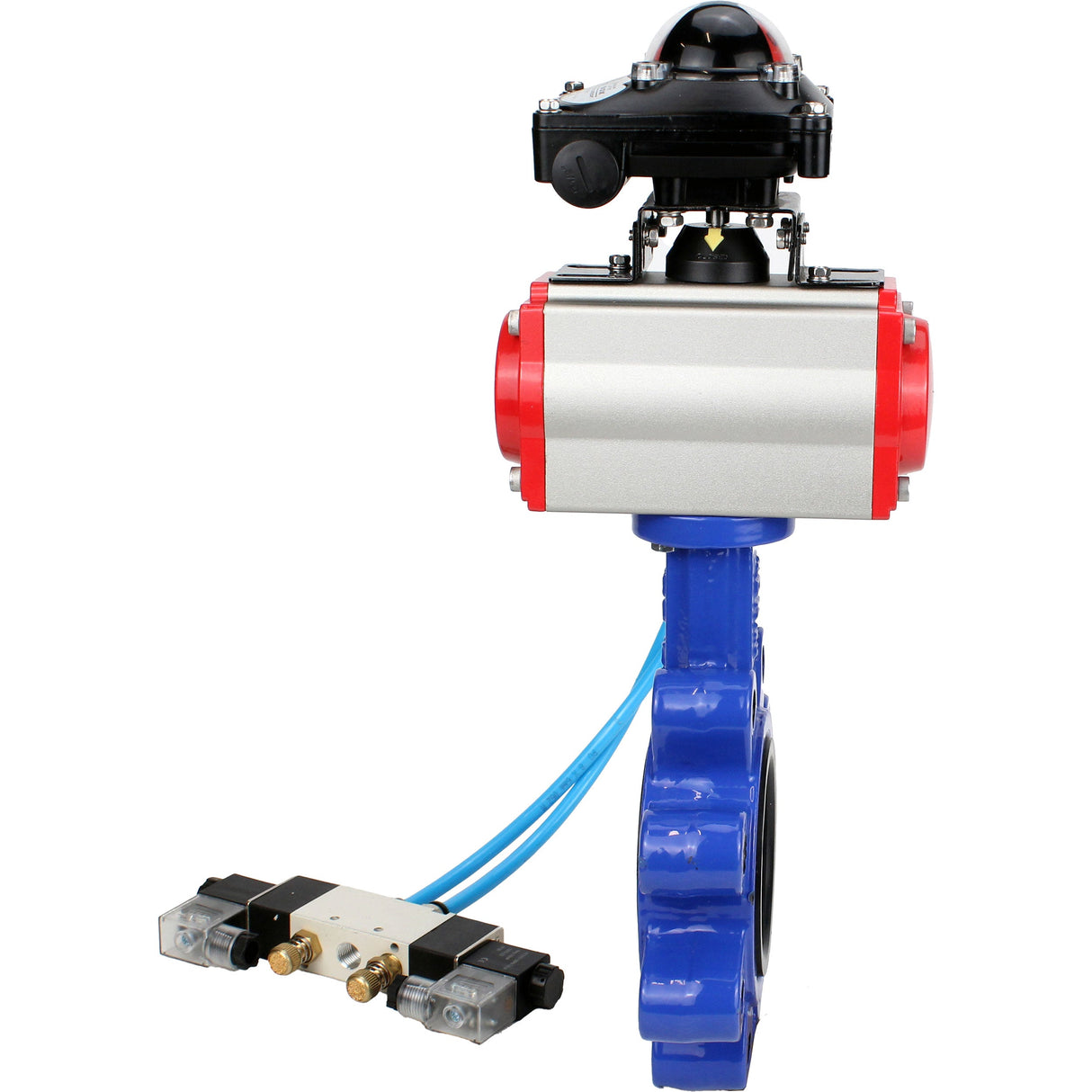 Wasser-Schmetterlingsventil Elephant WBV1616E-2W-Fb-H, Gehäusematerial - Gusseisen QT450, Scheibenmaterial - Gusseisen QT450, Dichtung - EPDM, pneumatischer Antrieb PA-SA mit Rückstellfedern, 4V320-10 220V, LSU APL-210N