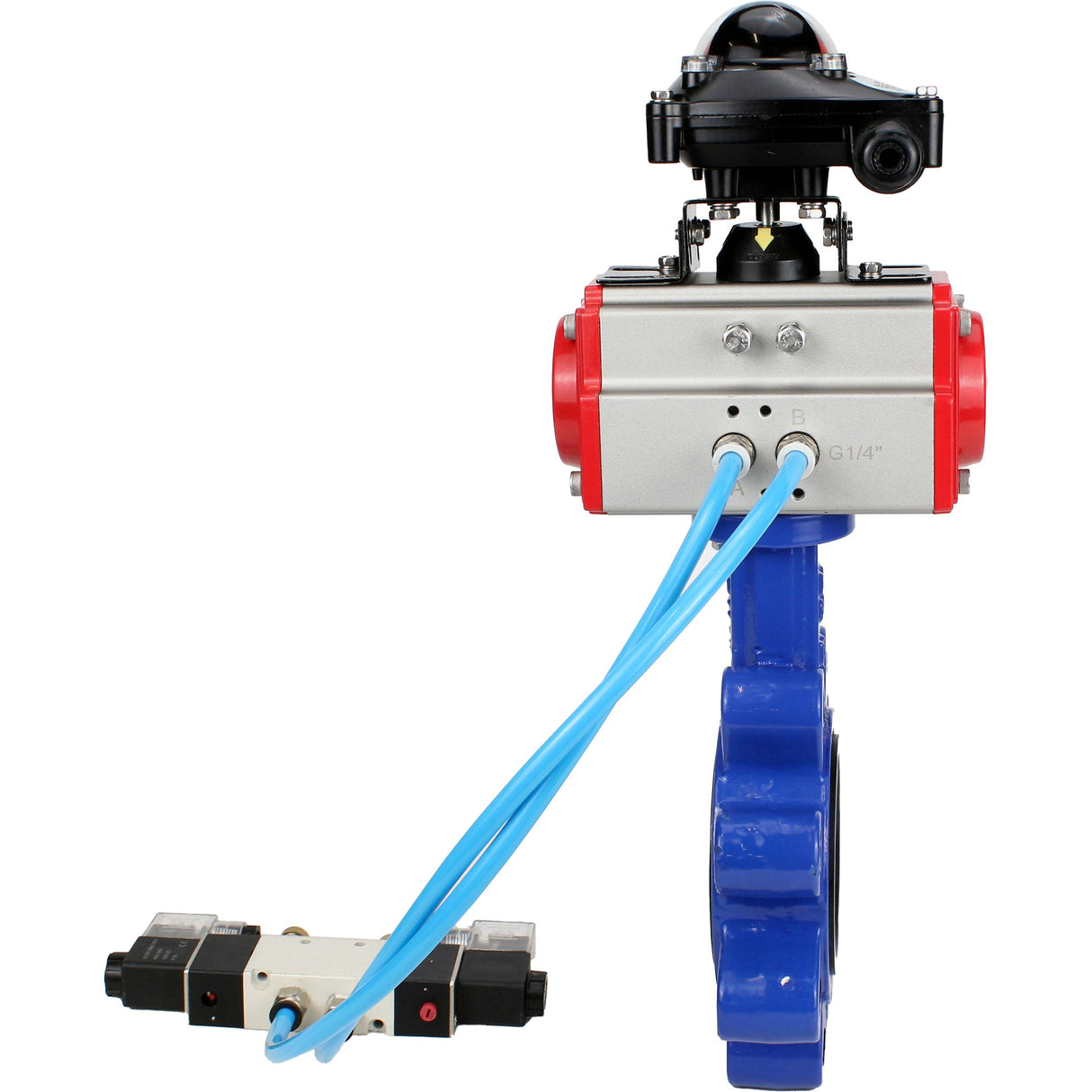 Wasser-Schmetterlingsventil Elephant WBV1616E-2W-Fb-H, Gehäusematerial - Gusseisen QT450, Scheibenmaterial - Gusseisen QT450, Dichtung - EPDM, pneumatischer Antrieb PA-SA mit Rückstellfedern, 4V320-08 220V, LSU APL-210N