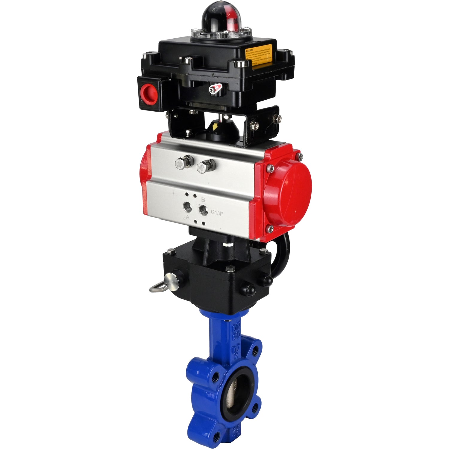 Wasser-Schmetterlingsventil Elephant WBV1616N-2W-Fb-H, Gehäusematerial - Gusseisen QT450, Scheibenmaterial - Gusseisen QT450, Dichtung - NBR, mit pneumatischem Doppelwirkungsantrieb PA-DA, Handrad MON, LSU APL-410N EX