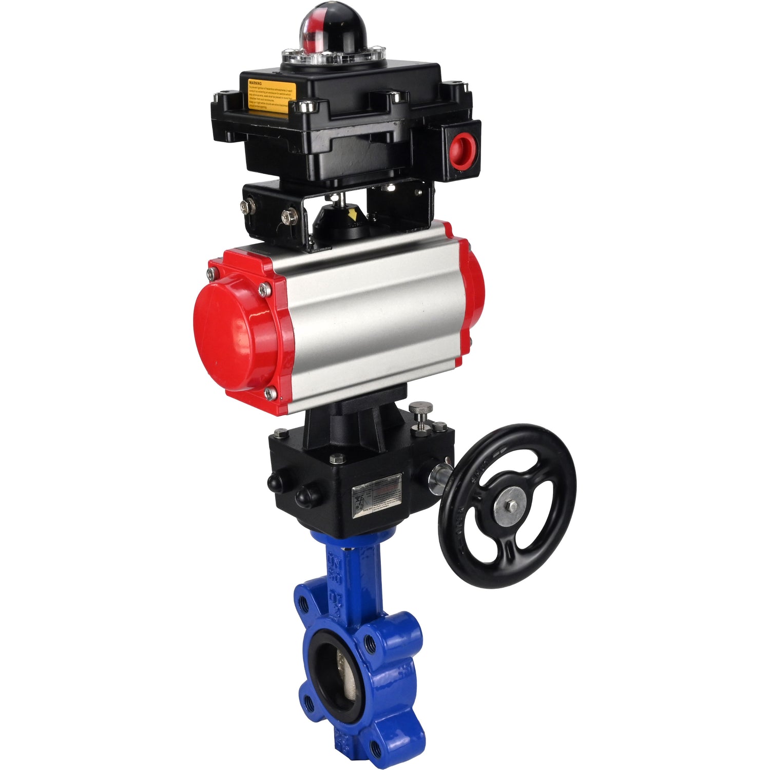 Wasser-Schmetterlingsventil Elephant WBV1616N-2W-Fb-H, Gehäusematerial - Gusseisen QT450, Scheibenmaterial - Gusseisen QT450, Dichtung - NBR, mit pneumatischem Doppelwirkungsantrieb PA-DA, Handrad MON, LSU APL-410N EX