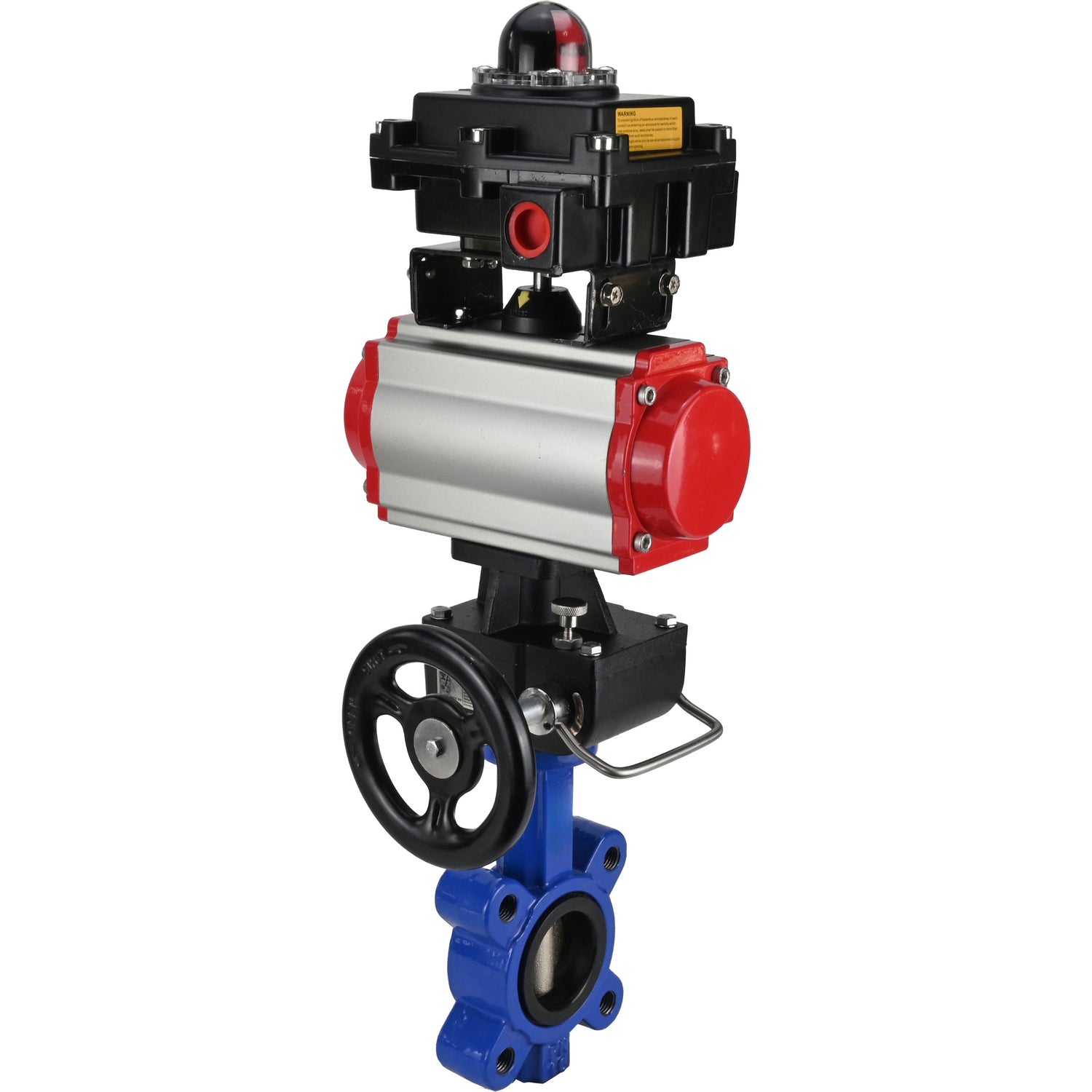 Wasser-Schmetterlingsventil Elephant WBV1616N-2W-Fb-H, Gehäusematerial - Gusseisen QT450, Scheibenmaterial - Gusseisen QT450, Dichtung - NBR, mit pneumatischem Doppelwirkungsantrieb PA-DA, Handrad MON, LSU APL-410N EX