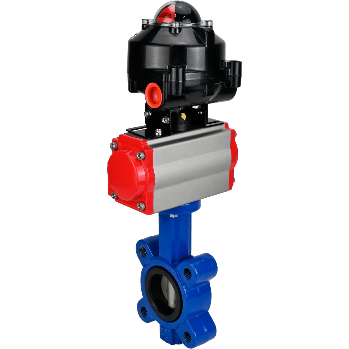 Wasser-Schmetterlingsventil Elephant WBV1616E-2W-Fb-H, Gehäusematerial - Gusseisen QT450, Scheibenmaterial - Gusseisen QT450, Dichtung - EPDM, mit pneumatischem Doppelwirkungsantrieb PA-DA, LSU APL-510N EX