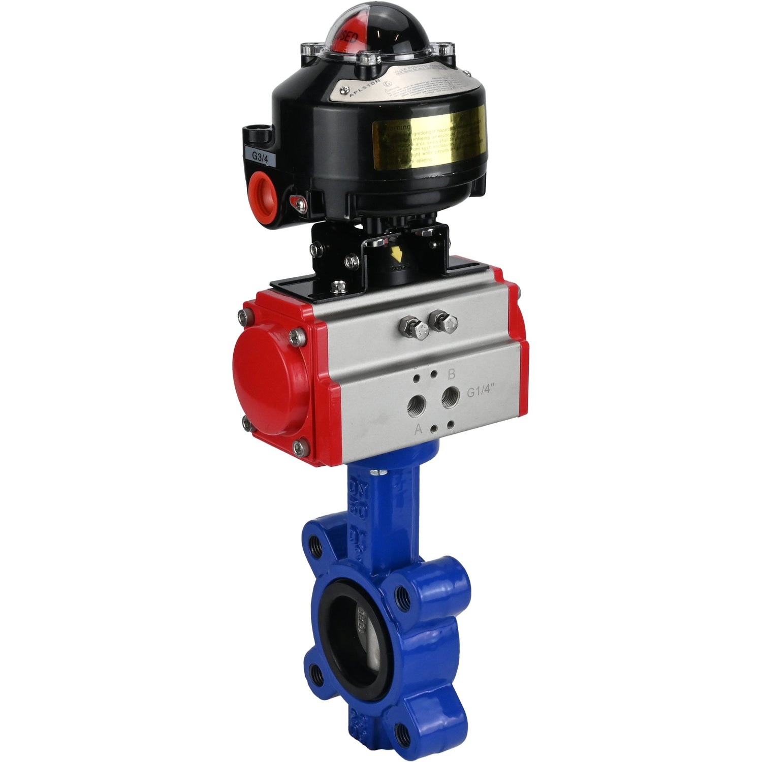 Wasser-Schmetterlingsventil Elephant WBV1616E-2W-Fb-H, Gehäusematerial - Gusseisen QT450, Scheibenmaterial - Gusseisen QT450, Dichtung - EPDM, mit pneumatischem Doppelwirkungsantrieb PA-DA, LSU APL-510N EX