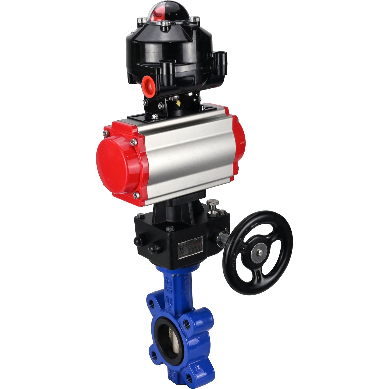 Wasser-Schmetterlingsventil Elephant WBV1616N-2W-Fb-H, Gehäusematerial - Gusseisen QT450, Scheibenmaterial - Gusseisen QT450, Dichtung - NBR, mit pneumatischem Doppelwirkungsantrieb PA-DA, Handrad MON, LSU APL-510N EX