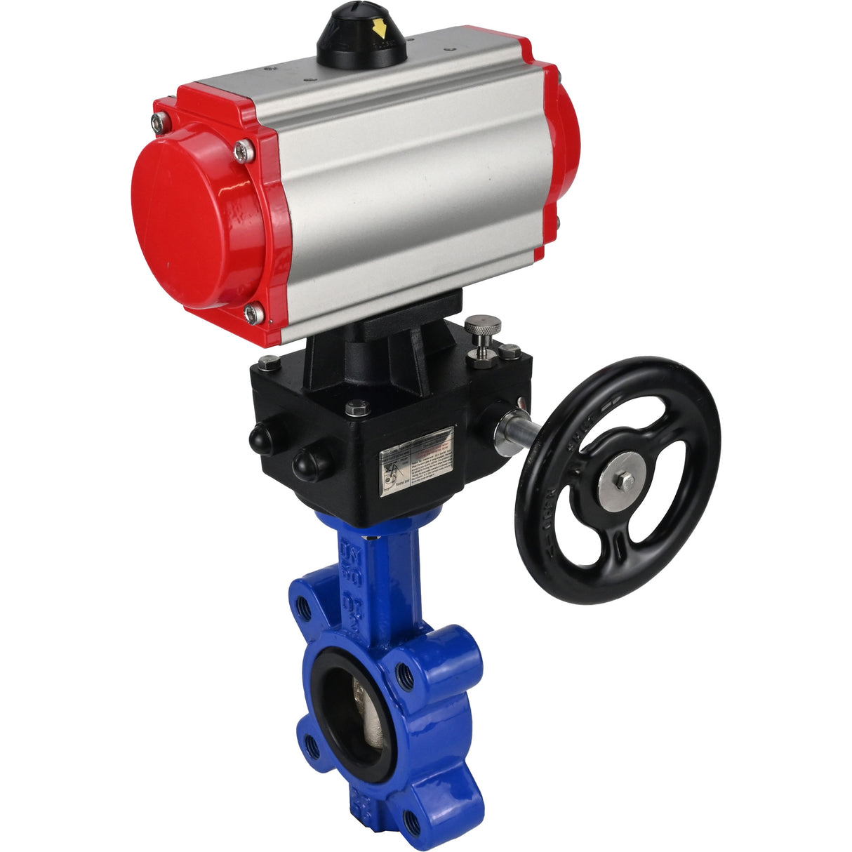 Wasser-Schmetterlingsventil Elephant WBV1616N-2W-Fb-H, Gehäusematerial - Gusseisen QT450, Scheibenmaterial - Gusseisen QT450, Dichtung - NBR, mit pneumatischem Doppelwirkungsantrieb PA-DA, Handrad MON