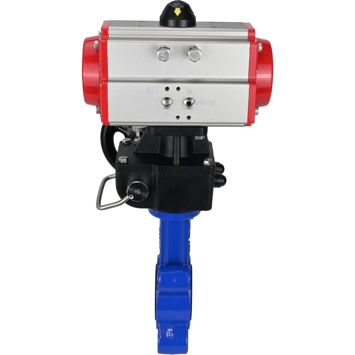 Wasser-Schmetterlingsventil Elephant WBV1616N-2W-Fb-H, Gehäusematerial - Gusseisen QT450, Scheibenmaterial - Gusseisen QT450, Dichtung - NBR, mit pneumatischem Doppelwirkungsantrieb PA-DA, Handrad MON