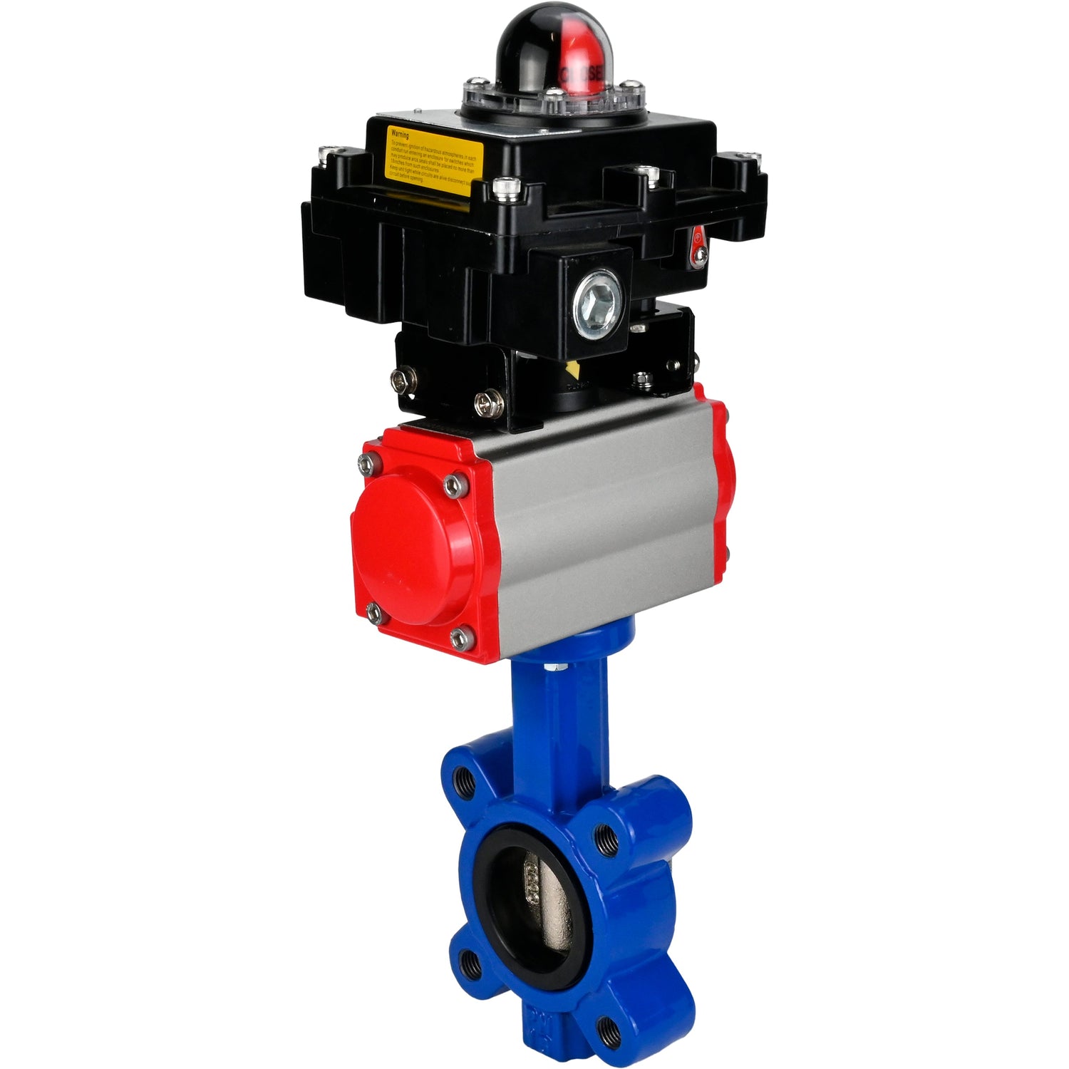 Wasser-Schmetterlingsventil Elephant WBV1616N-2W-Fb-H, Gehäusematerial - Gusseisen QT450, Scheibenmaterial - Gusseisen QT450, Dichtung - NBR, mit pneumatischem Doppelwirkungsantrieb PA-DA, LSU APL-410N EX