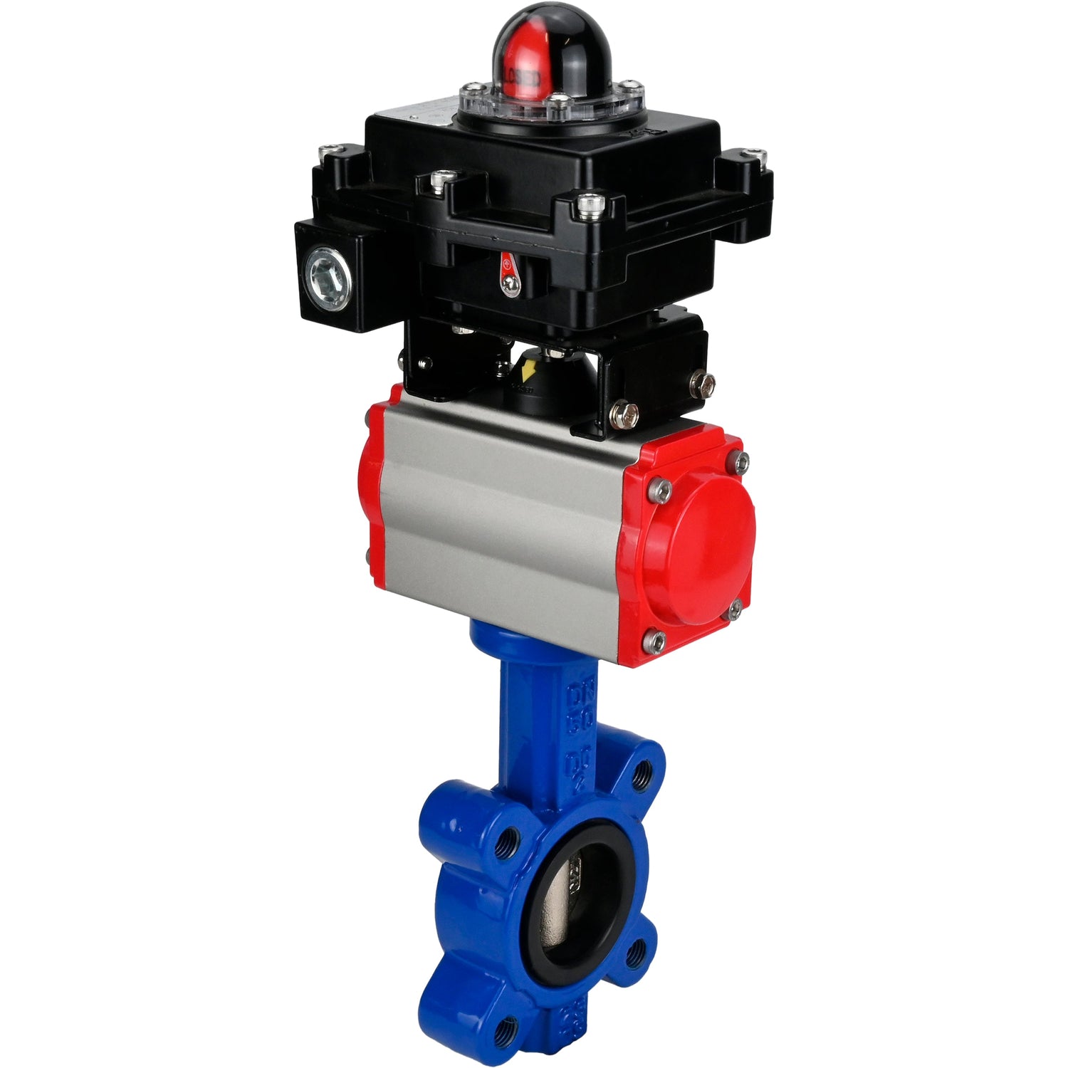 Wasser-Schmetterlingsventil Elephant WBV1616N-2W-Fb-H, Gehäusematerial - Gusseisen QT450, Scheibenmaterial - Gusseisen QT450, Dichtung - NBR, mit pneumatischem Doppelwirkungsantrieb PA-DA, LSU APL-410N EX