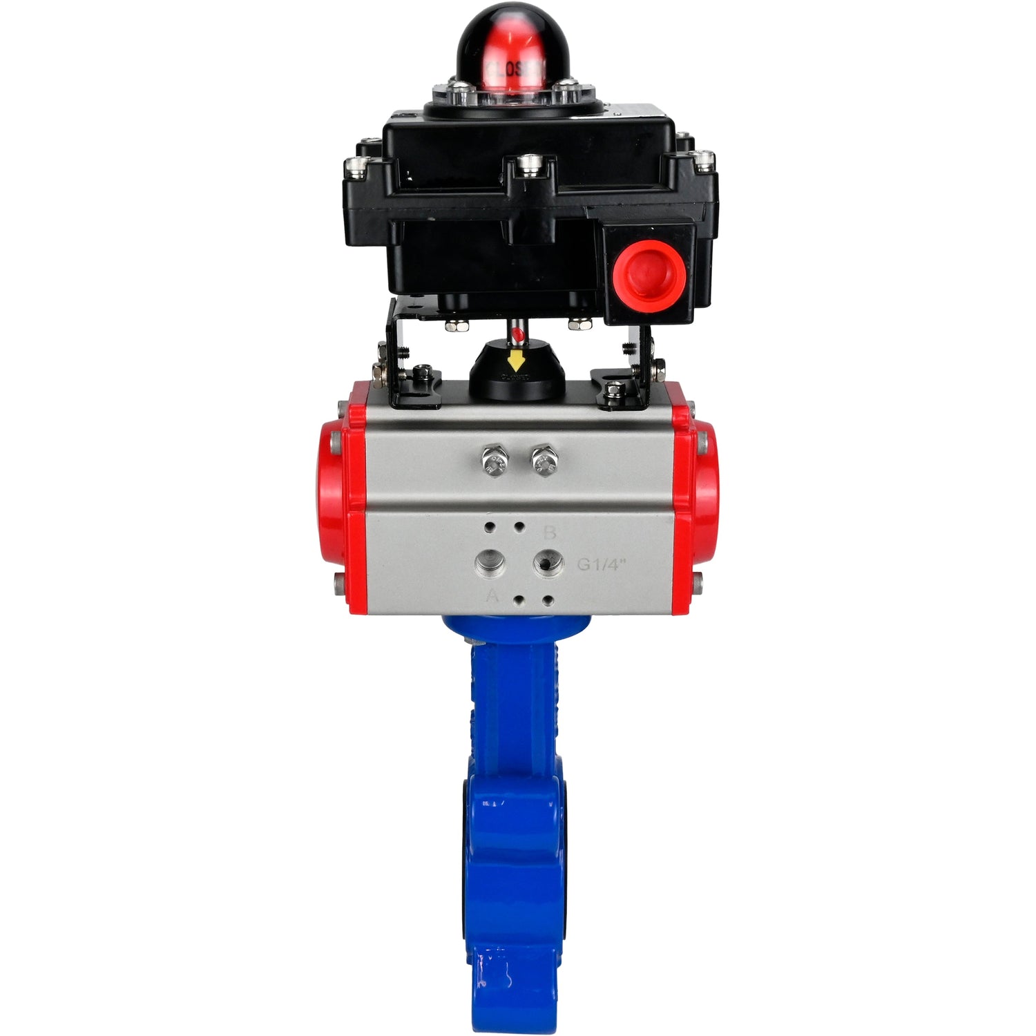 Wasser-Schmetterlingsventil Elephant WBV1616E-2W-Fb-H, Gehäusematerial - Gusseisen QT450, Scheibenmaterial - Gusseisen QT450, Dichtung - EPDM, mit pneumatischem Doppelwirkungsantrieb PA-DA, LSU APL-410N EX