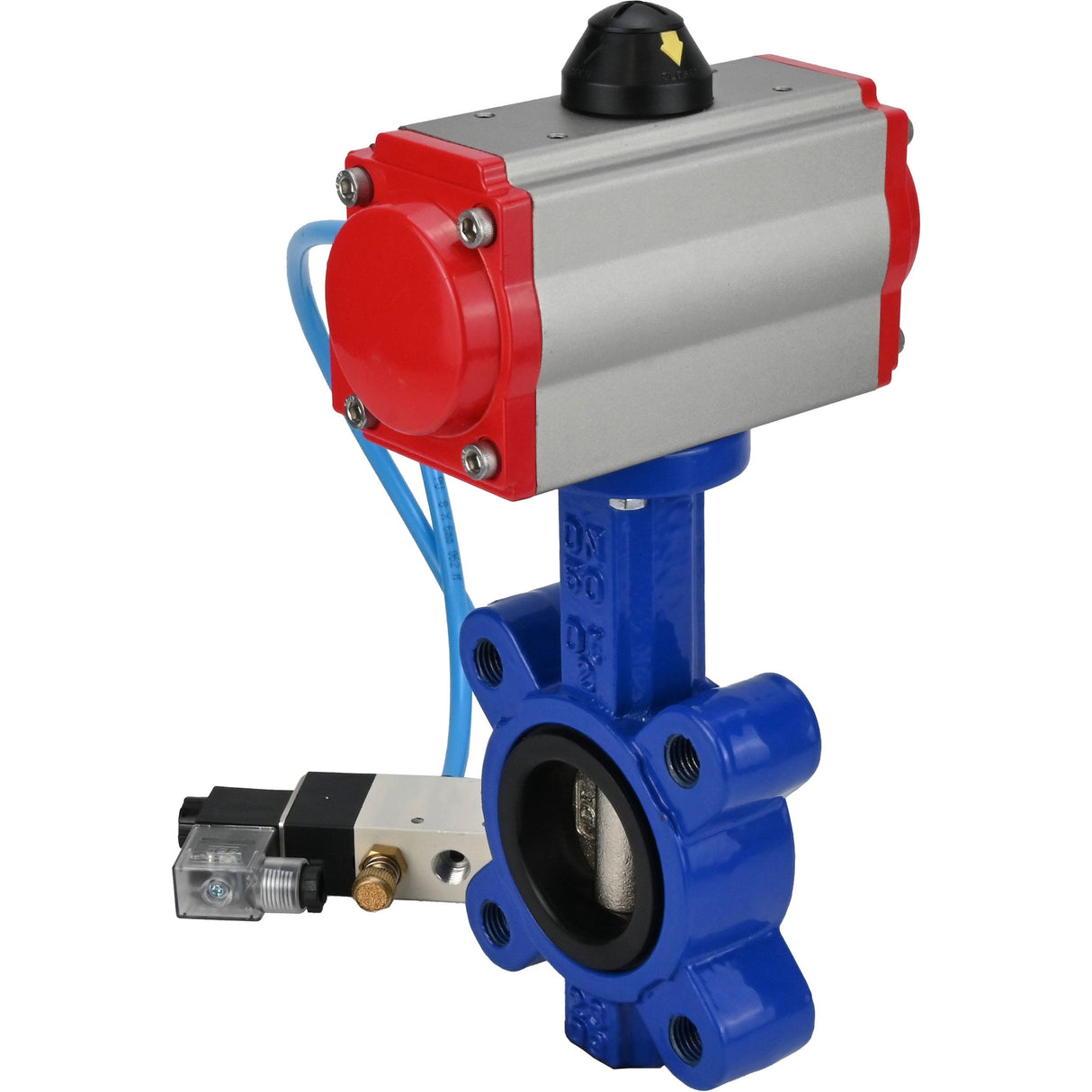 Wasser-Schmetterlingsventil Elephant WBV1616E-2W-Fb-H, Gehäusematerial - Gusseisen QT450, Scheibenmaterial - Gusseisen QT450, Dichtung - EPDM, pneumatischer Antrieb PA-SA mit Rückstellfedern, 4V320-08 220V