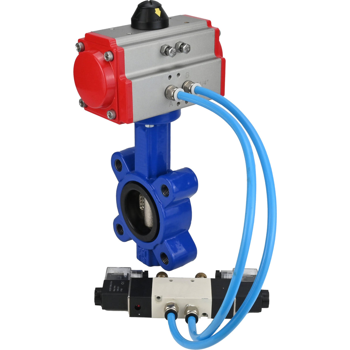 Wasser-Schmetterlingsventil Elephant WBV1616E-2W-Fb-H, Gehäusematerial - Gusseisen QT450, Scheibenmaterial - Gusseisen QT450, Dichtung - EPDM, pneumatischer Antrieb PA-SA mit Rückstellfedern, 4V320-08 220V