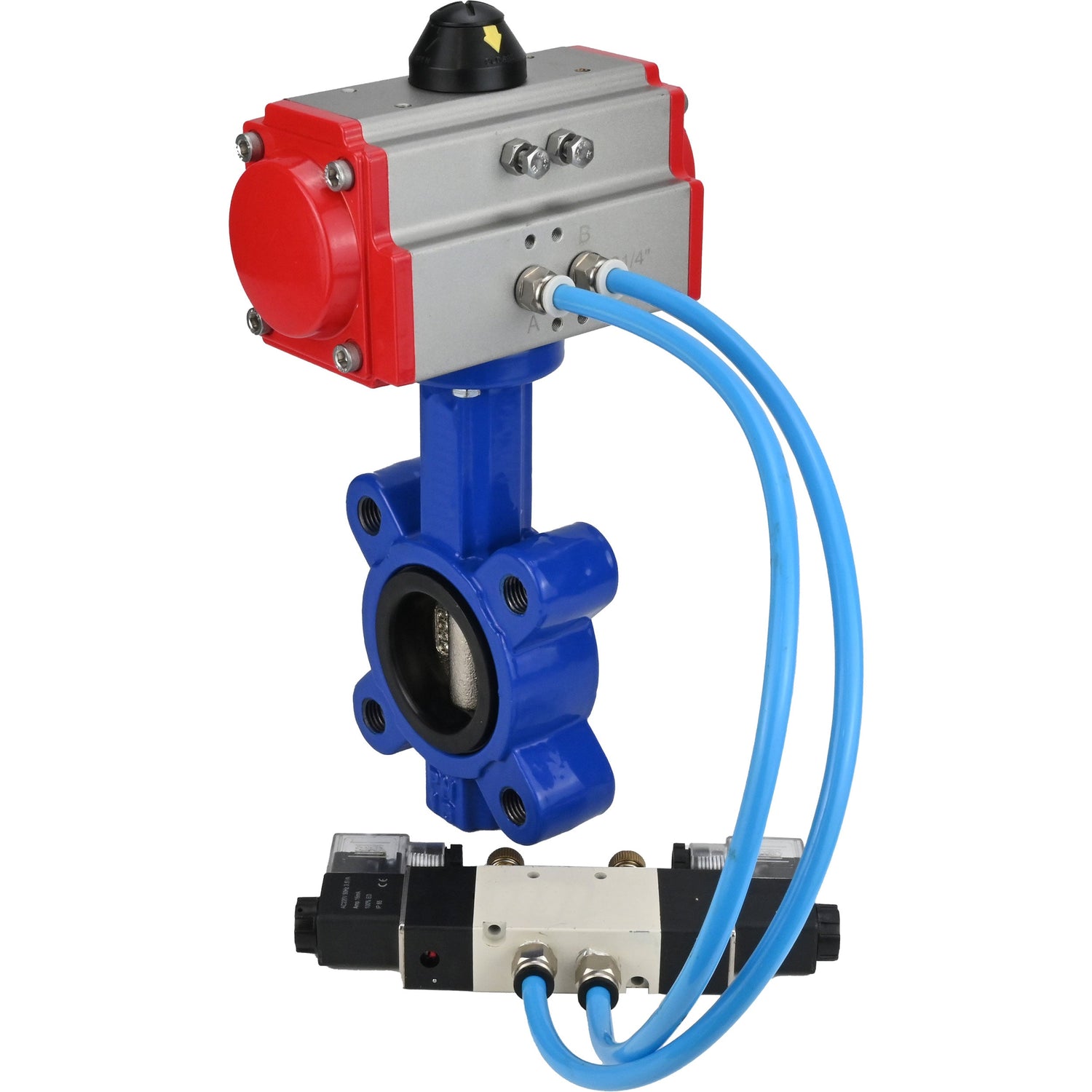 Wasser-Schmetterlingsventil Elephant WBV1616N-2W-Fb-H, Gehäusematerial - Gusseisen QT450, Scheibenmaterial - Gusseisen QT450, Dichtung - NBR, mit pneumatischem Doppelwirkungsantrieb PA-DA, 4V320-10 220V