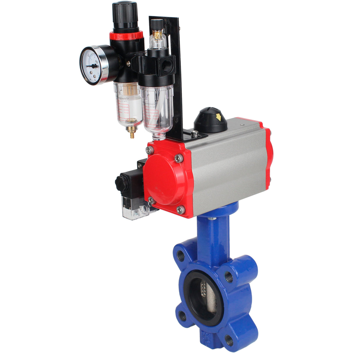 Wasser-Schmetterlingsventil Elephant WBV1616N-2W-Fb-H, Gehäusematerial - Gusseisen QT450, Scheibenmaterial - Gusseisen QT450, Dichtung - NBR, pneumatischer Antrieb PA-SA mit Rückstellfedern, 4M310-08 24V ATU AFC2000