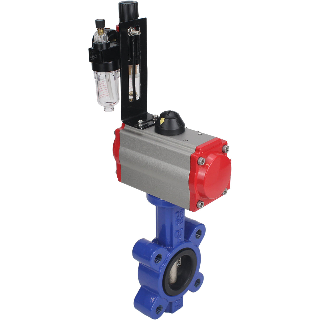 Wasser-Schmetterlingsventil Elephant WBV1616E-2W-Fb-H, Gehäusematerial - Gusseisen QT450, Scheibenmaterial - Gusseisen QT450, Dichtung - EPDM, pneumatischer Antrieb PA-SA mit Rückstellfedern, 4M310-08 220V ATU AFC2000