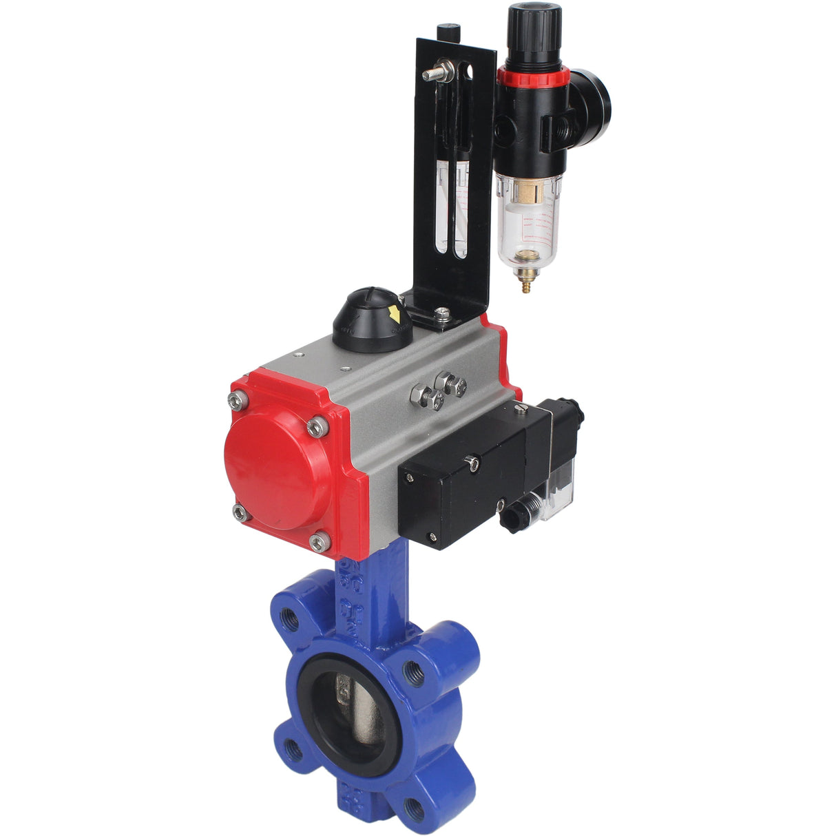 Wasser-Schmetterlingsventil Elephant WBV1616N-2W-Fb-H, Gehäusematerial - Gusseisen QT450, Scheibenmaterial - Gusseisen QT450, Dichtung - NBR, mit pneumatischem Doppelwirkungsantrieb PA-DA, 4M310-08 24V, ATU AFC2000