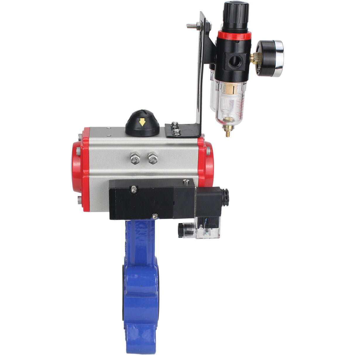 Wasser-Schmetterlingsventil Elephant WBV1616E-2W-Fb-H, Gehäusematerial - Gusseisen QT450, Scheibenmaterial - Gusseisen QT450, Dichtung - EPDM, pneumatischer Antrieb PA-SA mit Rückstellfedern, 4M310-08 24V ATU AFC2000