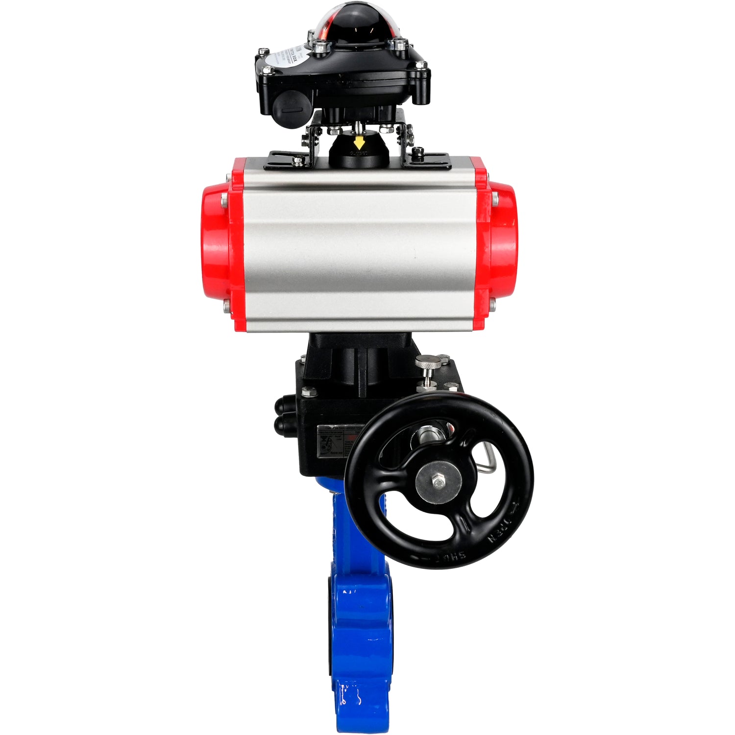 Wasser-Schmetterlingsventil Elephant WBV1616N-2W-Fb-H, Gehäusematerial - Gusseisen QT450, Scheibenmaterial - Gusseisen QT450, Dichtung - NBR, pneumatischer Antrieb PA-DA Doppelwirkung, 4M310-08 220V, LSU APL-210N, Handrad MON