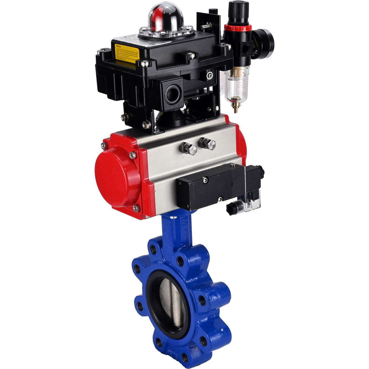 Wasser-Schmetterlingsventil Elephant WBV1616E-2W-Fb-H, Gehäusematerial - Gusseisen QT450, Scheibenmaterial - Gusseisen QT450, Dichtung - EPDM, pneumatischer Antrieb PA-SA mit Rückstellfedern, 4M310-08 220V, LSU APL-410N EX, ATU AFC2000