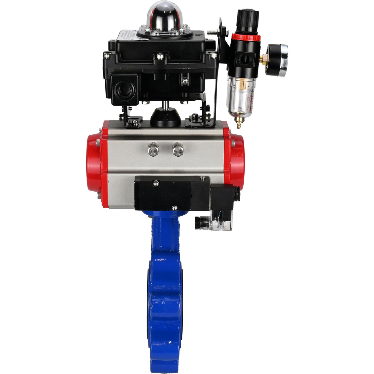 Wasser-Schmetterlingsventil Elephant WBV1616E-2W-Fb-H, Gehäusematerial - Gusseisen QT450, Scheibenmaterial - Gusseisen QT450, Dichtung - EPDM, pneumatischer Antrieb PA-SA mit Rückstellfedern, 4M310-08 24V, LSU APL-410N EX, ATU AFC2000