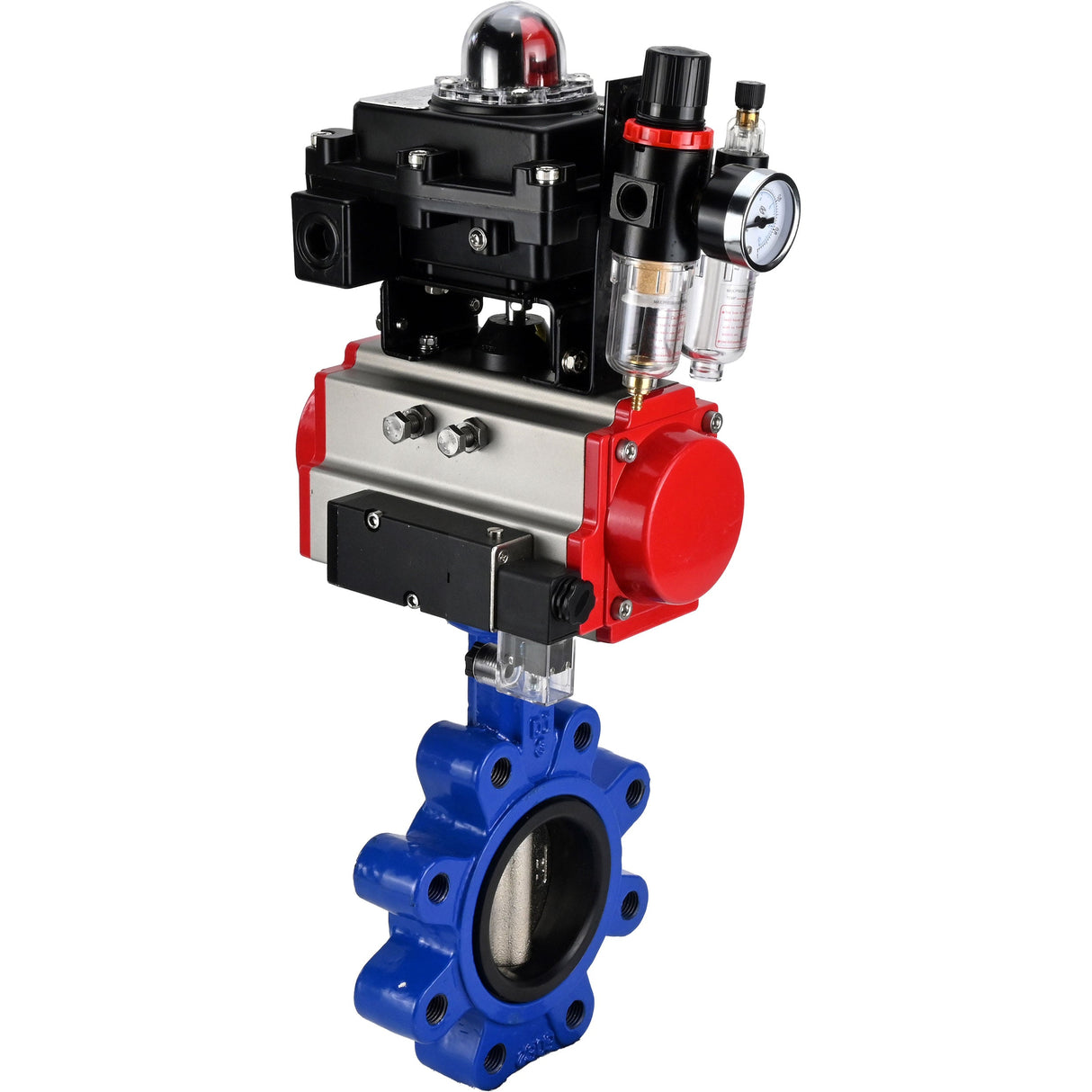 Wasser-Schmetterlingsventil Elephant WBV1616E-2W-Fb-H, Gehäusematerial - Gusseisen QT450, Scheibenmaterial - Gusseisen QT450, Dichtung - EPDM, pneumatischer Antrieb PA-SA mit Rückstellfedern, 4M310-08 24V, LSU APL-410N EX, ATU AFC2000