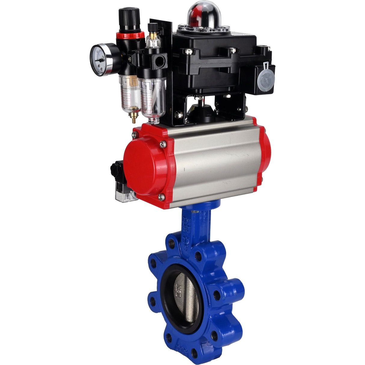 Wasser-Schmetterlingsventil Elephant WBV1616E-2W-Fb-H, Gehäusematerial - Gusseisen QT450, Scheibenmaterial - Gusseisen QT450, Dichtung - EPDM, pneumatischer Antrieb PA-SA mit Rückstellfedern, 4M310-08 220V, LSU APL-410N EX, ATU AFC2000