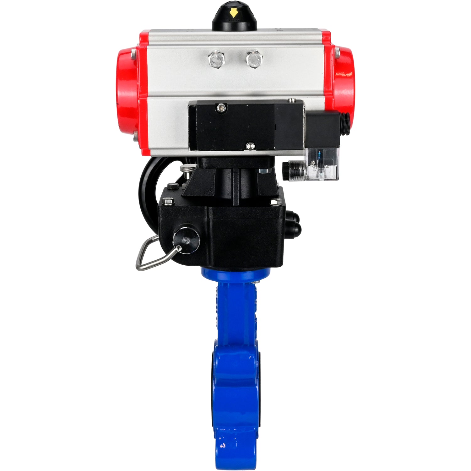 Wasser-Schmetterlingsventil Elephant WBV1616N-2W-Fb-H, Gehäusematerial - Gusseisen QT450, Scheibenmaterial - Gusseisen QT450, Dichtung - NBR, mit pneumatischem Doppelwirkungsantrieb PA-DA, 4M310-08 24V, Handrad MON