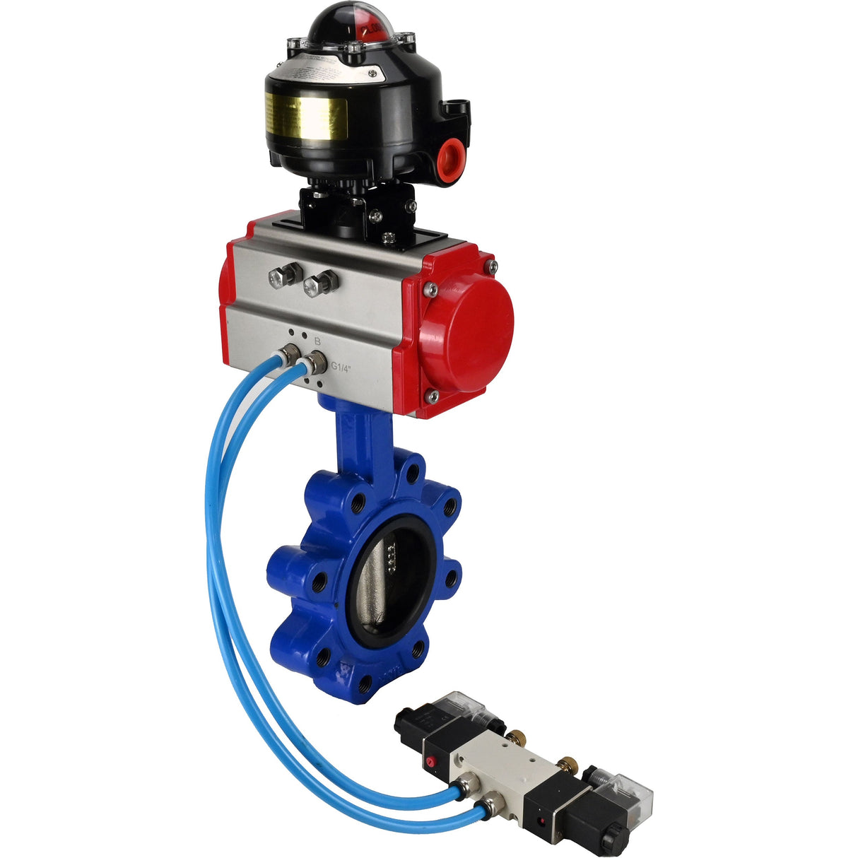 Wasser-Schmetterlingsventil Elephant WBV1616E-2W-Fb-H, Gehäusematerial - Gusseisen QT450, Scheibenmaterial - Gusseisen QT450, Dichtung - EPDM, pneumatischer Antrieb PA-SA mit Rückstellfedern, 4V320-10 220V, LSU APL-510N EX