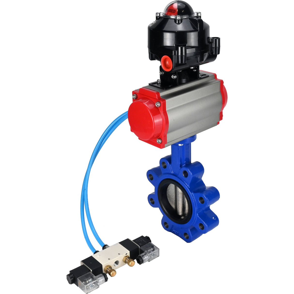 Wasser-Schmetterlingsventil Elephant WBV1616N-2W-Fb-H, Gehäusematerial - Gusseisen QT450, Scheibenmaterial - Gusseisen QT450, Dichtung - NBR, pneumatischer Antrieb PA-SA mit Rückstellfedern, 4V320-10 220V, LSU APL-510N EX