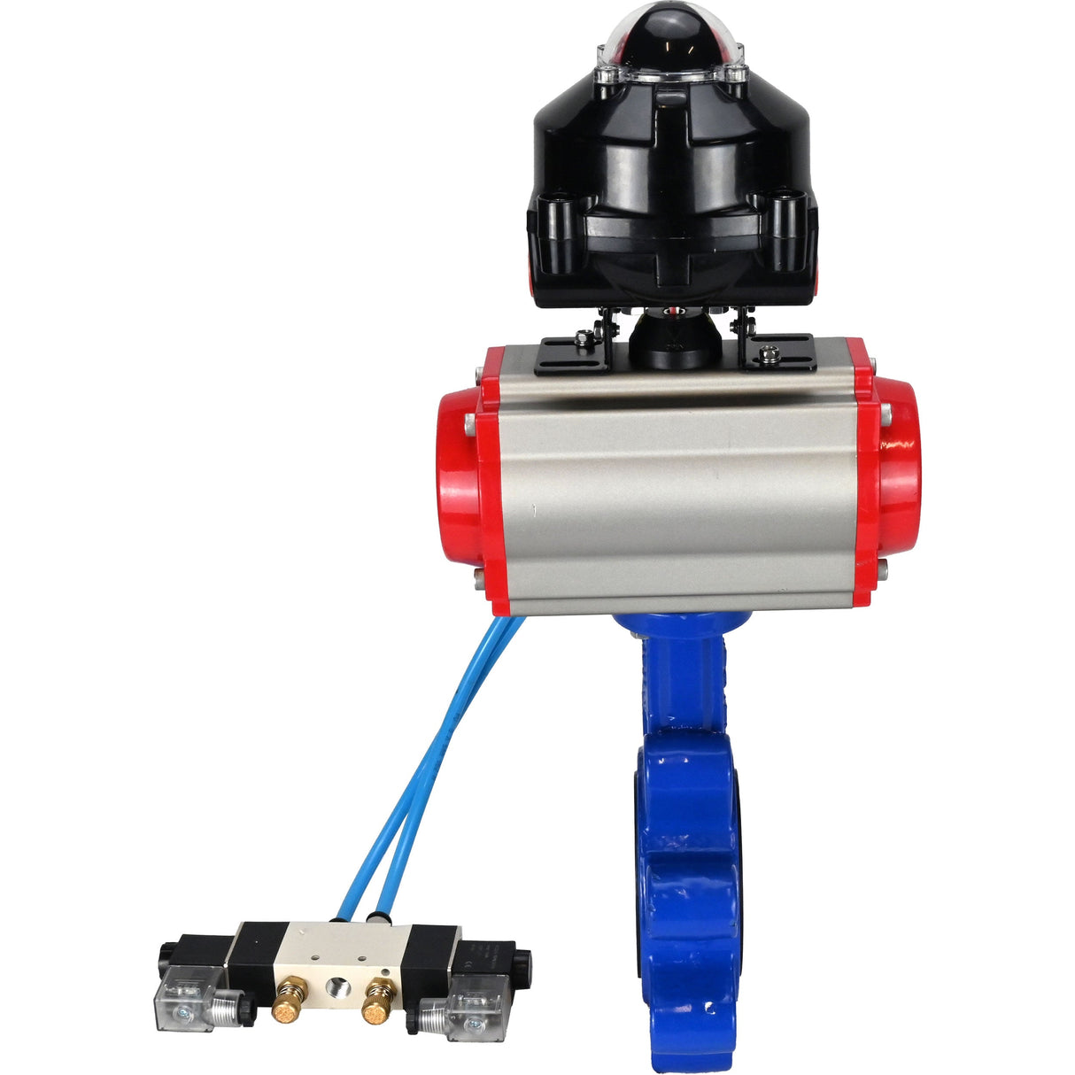 Wasser-Schmetterlingsventil Elephant WBV1616E-2W-Fb-H, Gehäusematerial - Gusseisen QT450, Scheibenmaterial - Gusseisen QT450, Dichtung - EPDM, pneumatischer Antrieb PA-SA mit Rückstellfedern, 4V320-10 220V, LSU APL-510N EX