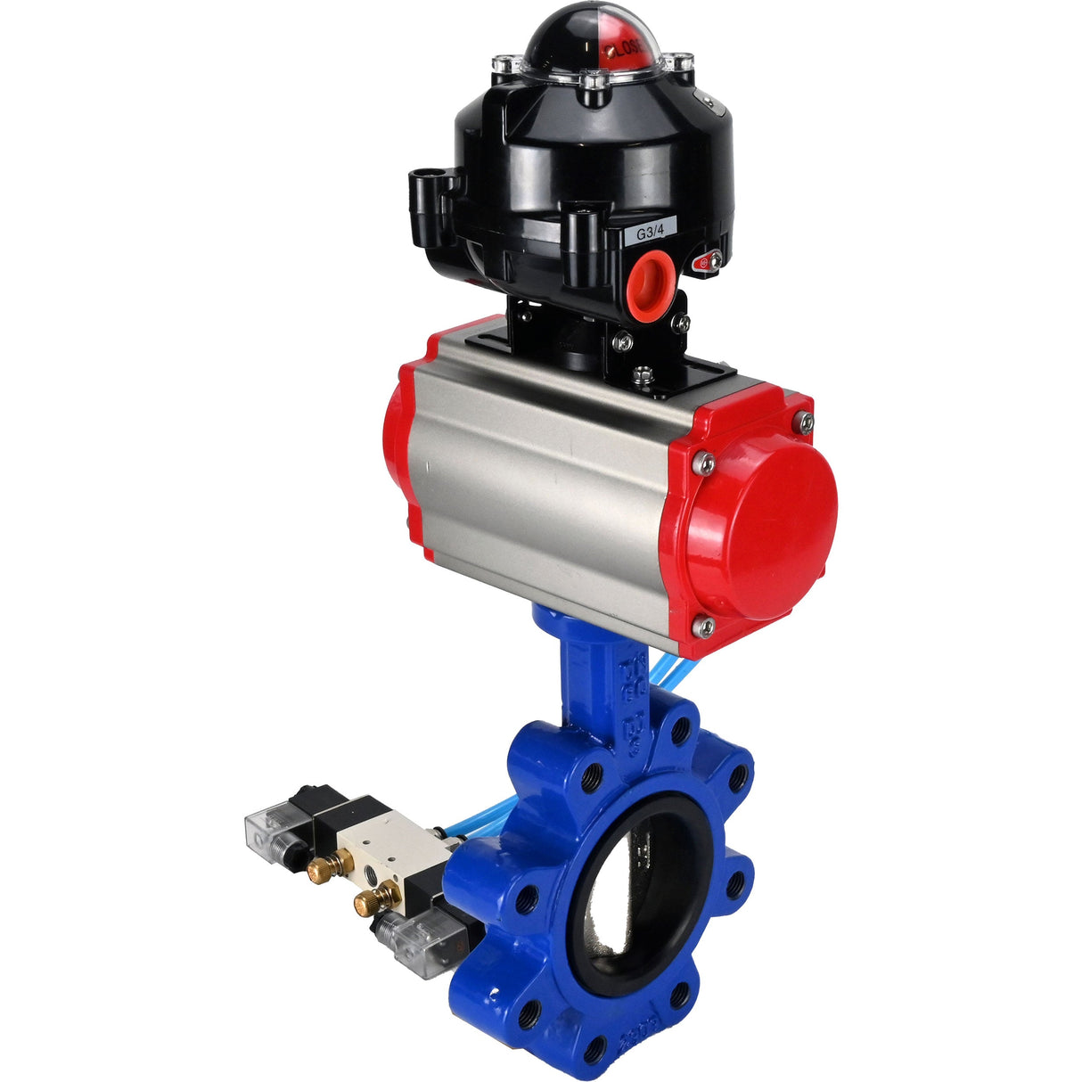 Wasser-Schmetterlingsventil Elephant WBV1616N-2W-Fb-H, Gehäusematerial - Gusseisen QT450, Scheibenmaterial - Gusseisen QT450, Dichtung - NBR, pneumatischer Antrieb PA-SA mit Rückstellfedern, 4V320-08 220V, LSU APL-510N EX