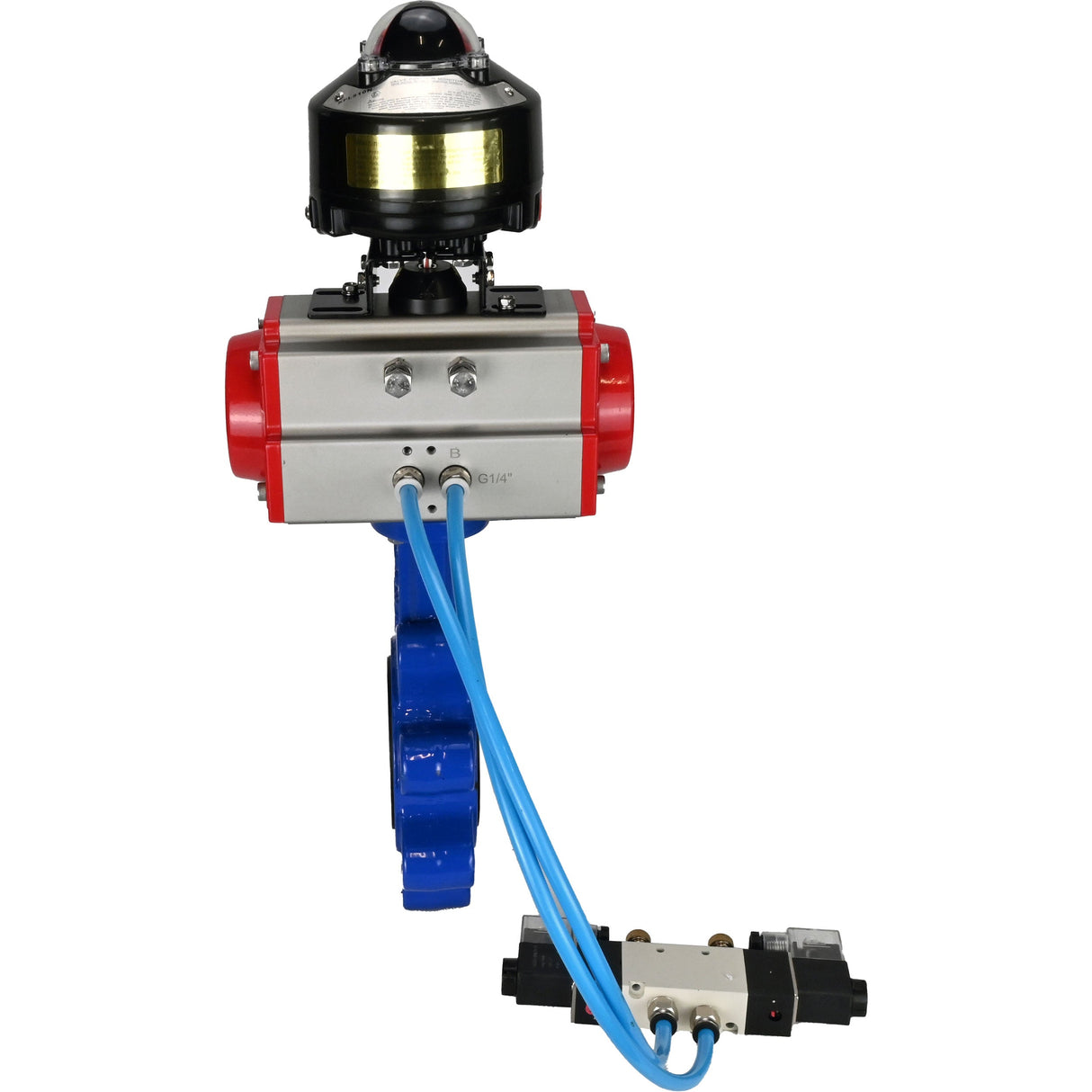 Wasser-Schmetterlingsventil Elephant WBV1616N-2W-Fb-H, Gehäusematerial - Gusseisen QT450, Scheibenmaterial - Gusseisen QT450, Dichtung - NBR, pneumatischer Antrieb PA-SA mit Rückstellfedern, 4V320-10 220V, LSU APL-510N EX