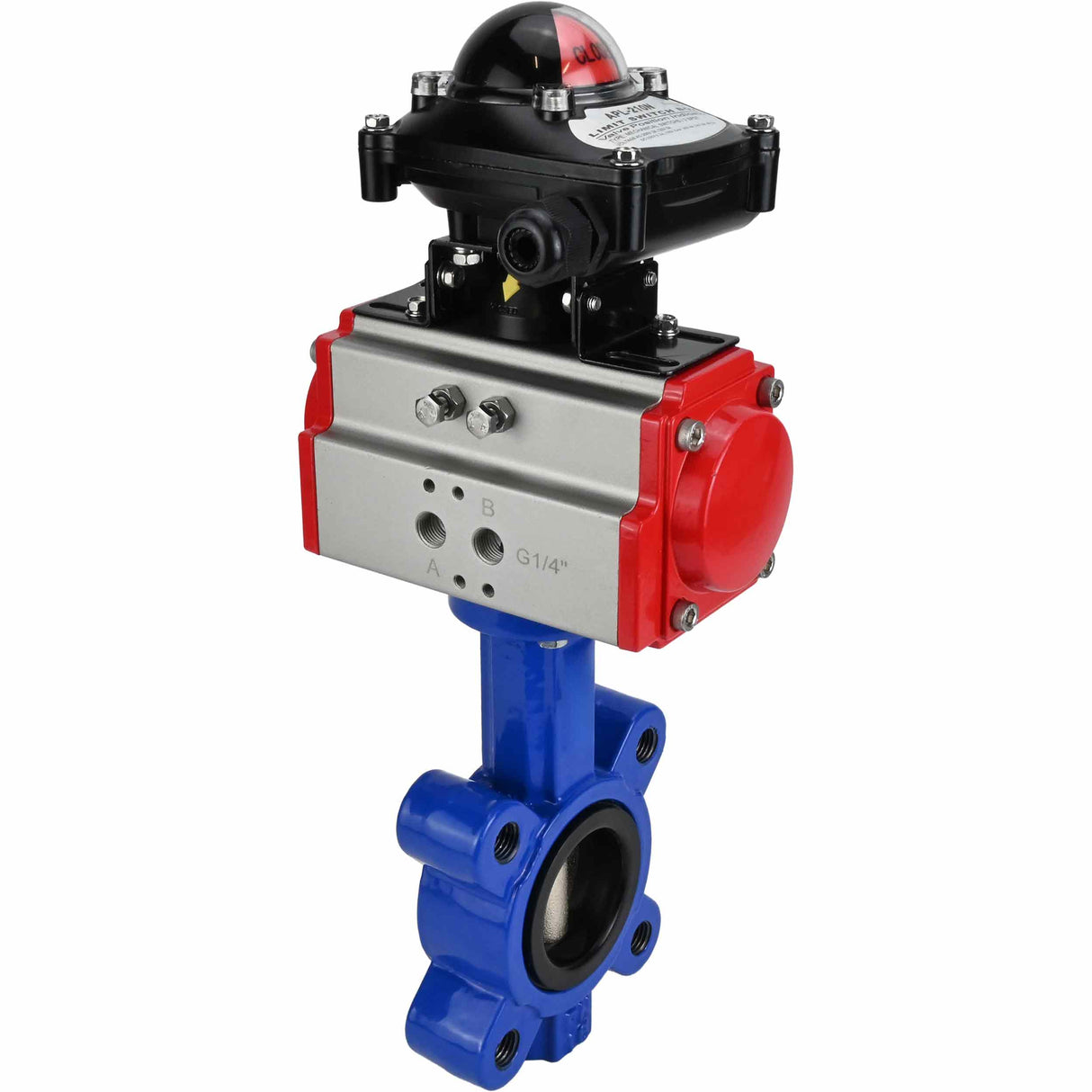 Wasser-Schmetterlingsventil Elephant WBV1616E-2W-Fb-H, Gehäusematerial - Gusseisen QT450, Scheibenmaterial - Gusseisen QT450, Dichtung - EPDM, mit pneumatischem Doppelwirkungsantrieb PA-DA, LSU APL-210N