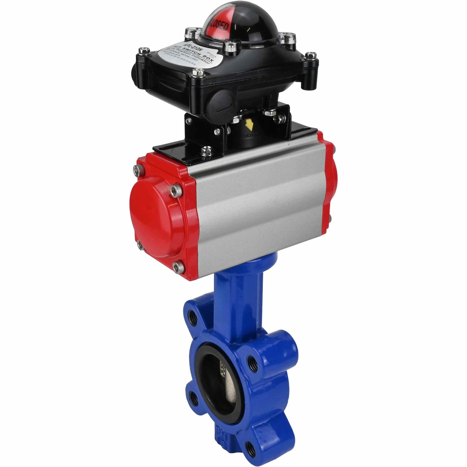 Wasser-Schmetterlingsventil Elephant WBV1616E-2W-Fb-H, Gehäusematerial - Gusseisen QT450, Scheibenmaterial - Gusseisen QT450, Dichtung - EPDM, mit pneumatischem Doppelwirkungsantrieb PA-DA, LSU APL-210N