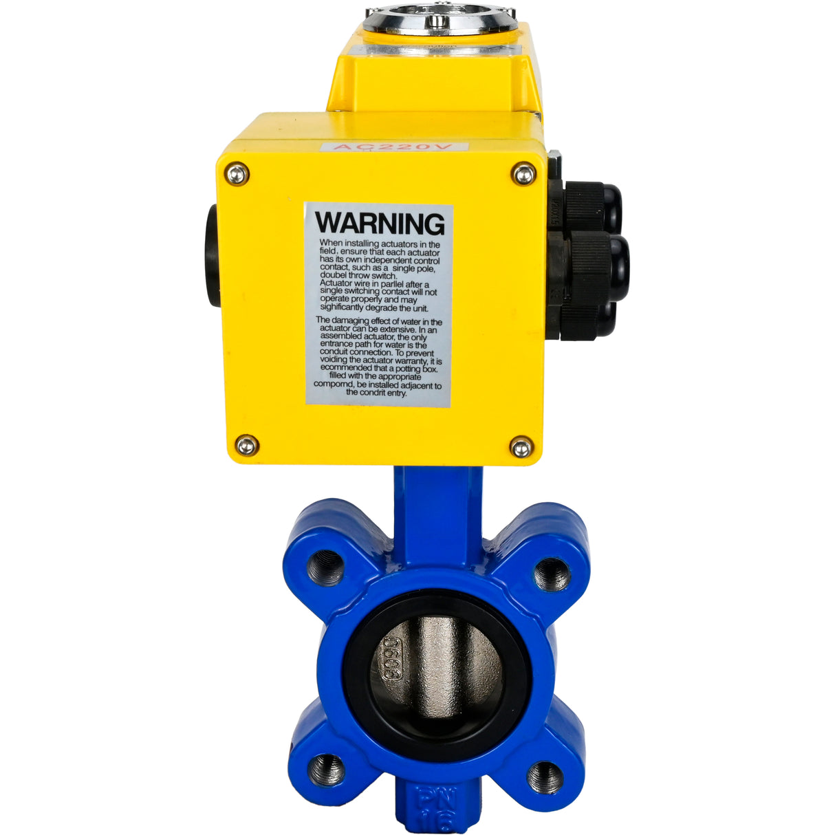 Wasser-Schmetterlingsventil Elephant WBV1616N-2W-Fb-H, Gehäusematerial - Gusseisen QT450, Scheibenmaterial - Gusseisen QT450, Dichtung - NBR, elektrischer Antrieb QT-N-EM-A1-220VAC-U1 220V