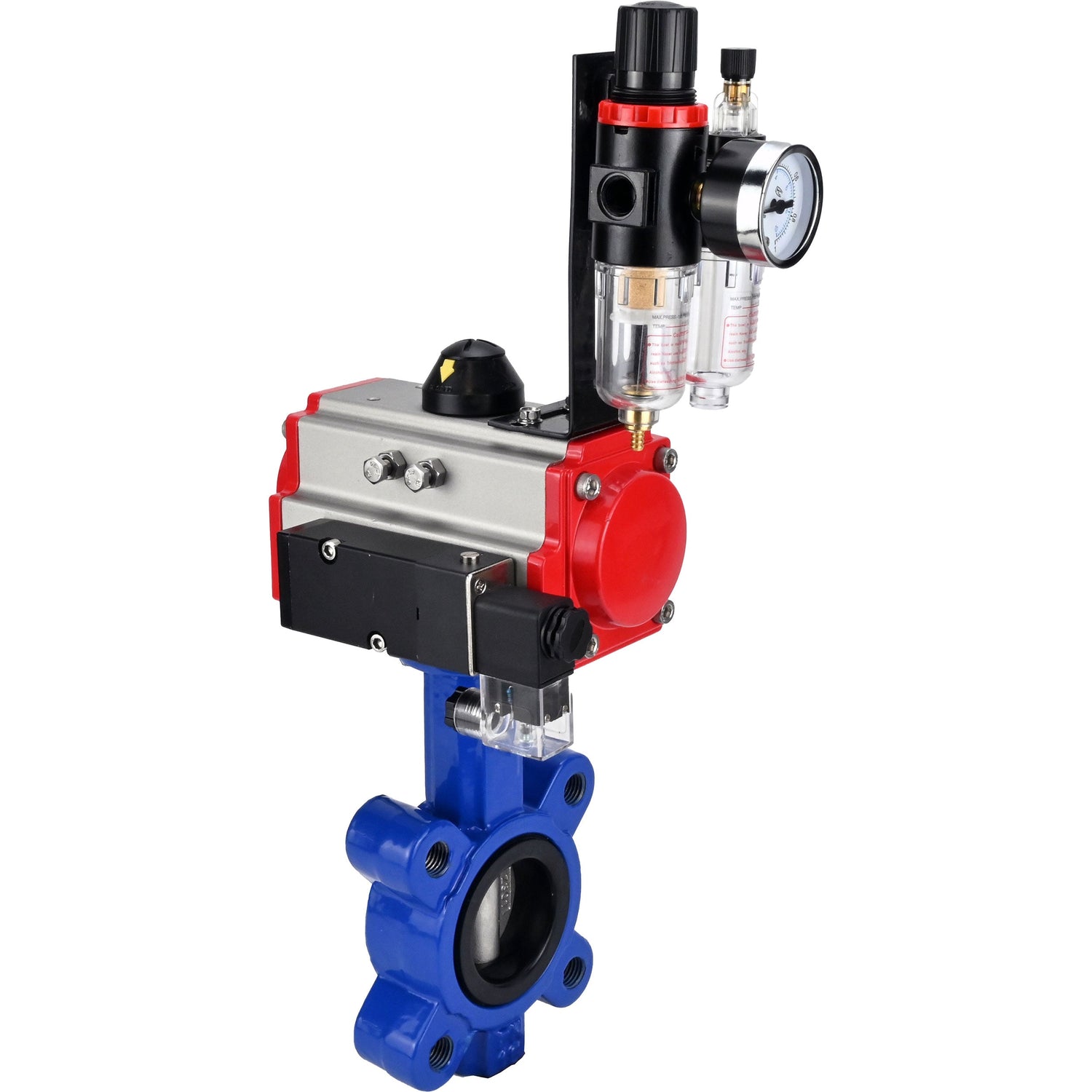 Wasser-Schmetterlingsventil Elephant WBV1631E-2W-Fb-H, Gehäusematerial - Gusseisen QT450, Scheibenmaterial - Edelstahl AISI 304, Dichtung - EPDM, mit pneumatischem Doppelwirkungsantrieb PA-DA, 4M310-08 220V, ATU AFC2000