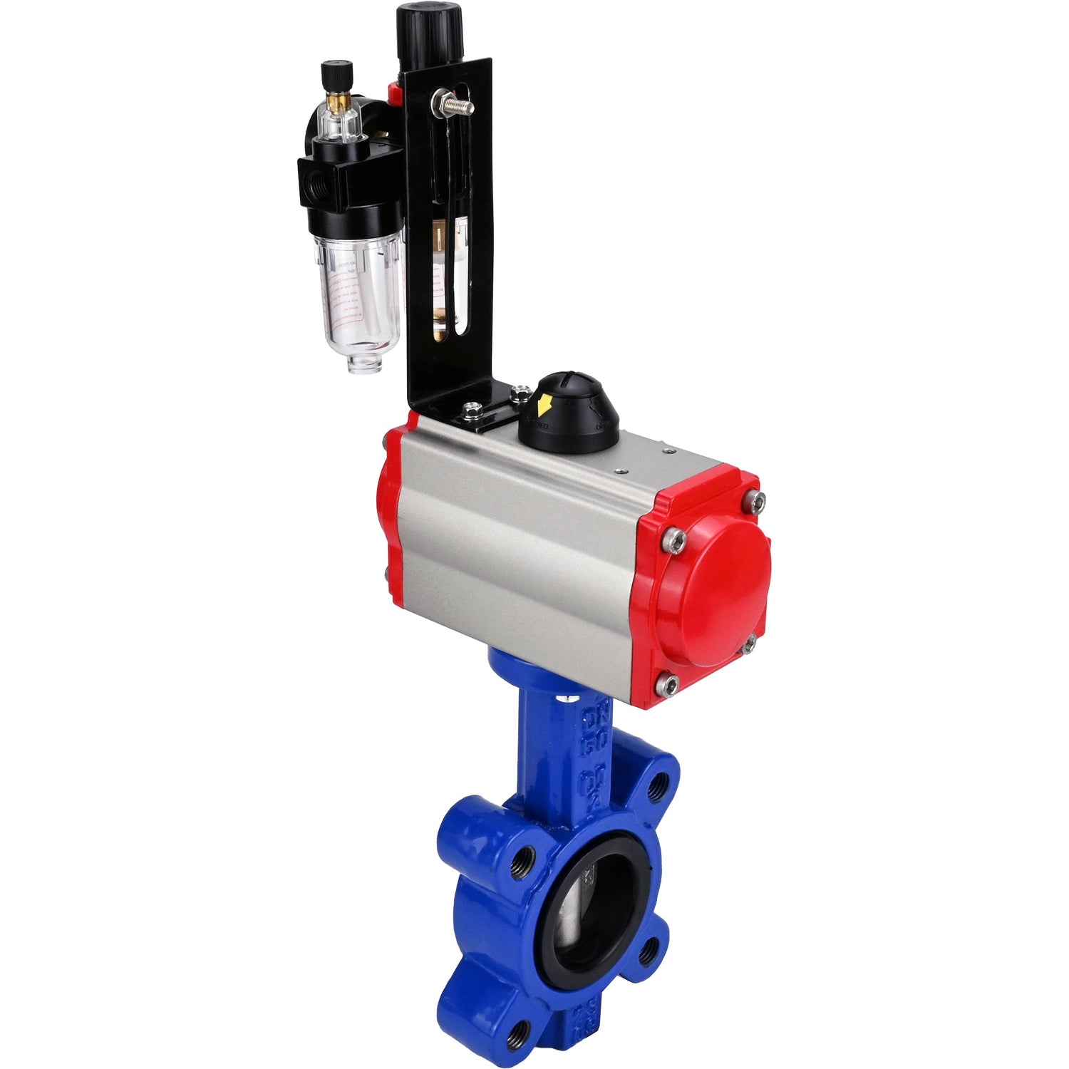 Wasser-Schmetterlingsventil Elephant WBV1631E-2W-Fb-H, Gehäusematerial - Gusseisen QT450, Scheibenmaterial - Edelstahl AISI 304, Dichtung - EPDM, mit pneumatischem Doppelwirkungsantrieb PA-DA, 4M310-08 220V, ATU AFC2000